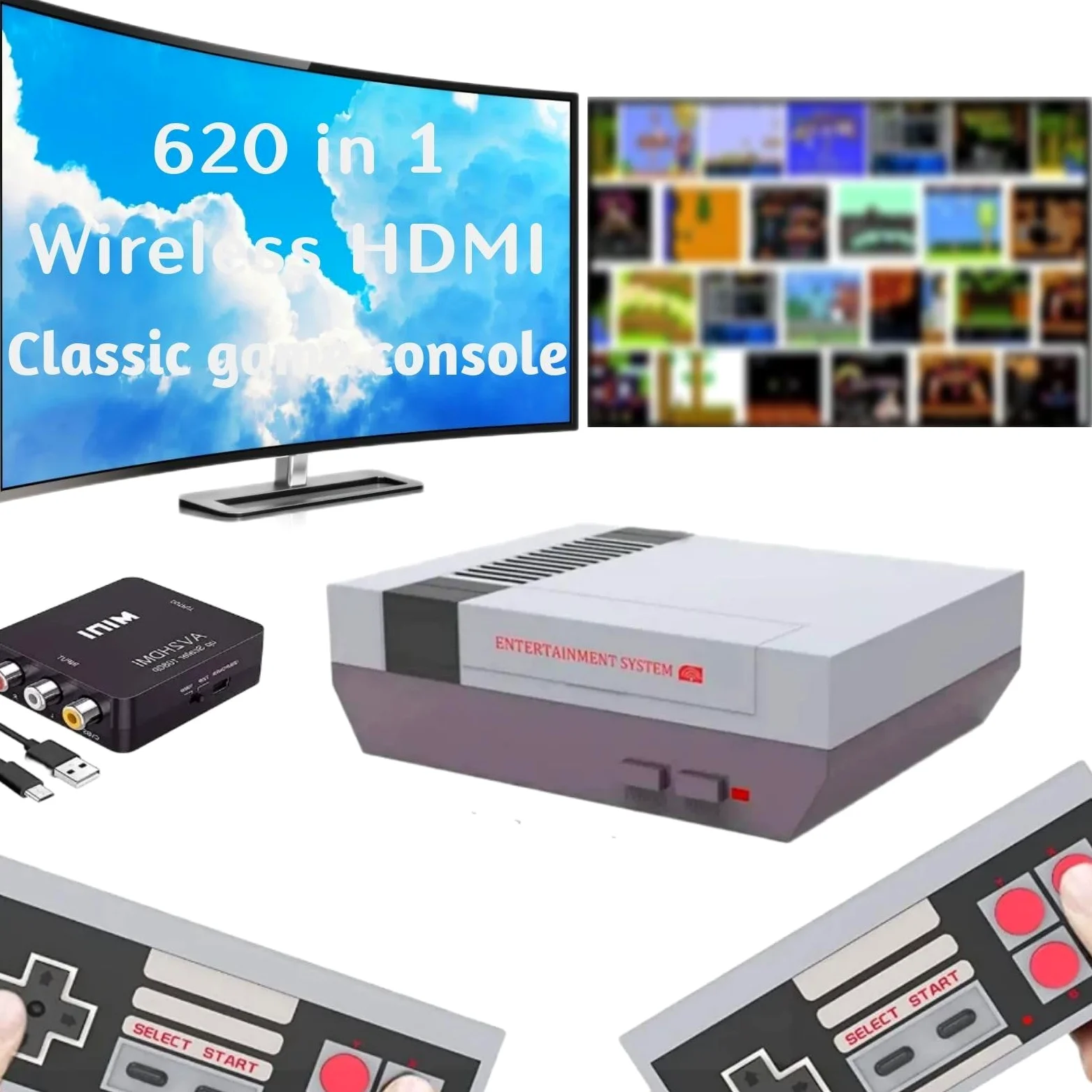 Console de jeu rétro classique Mini Edition, système de jeu portable Plug and Play avec deux manettes sans fil, sortie AV et HDMI.