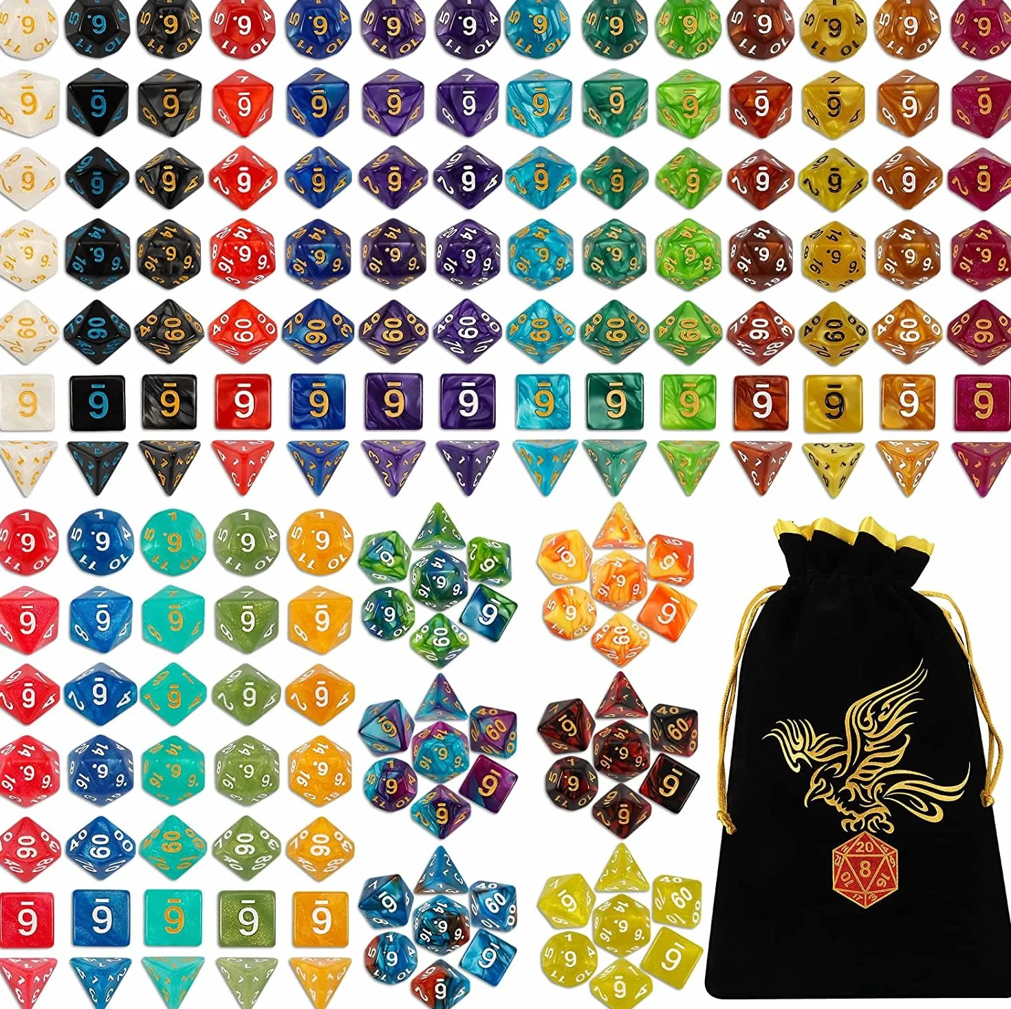 QMAY Jeu de dés polyédriques 175PCS DND Dés D4 D8 D10 D12 D20 D%