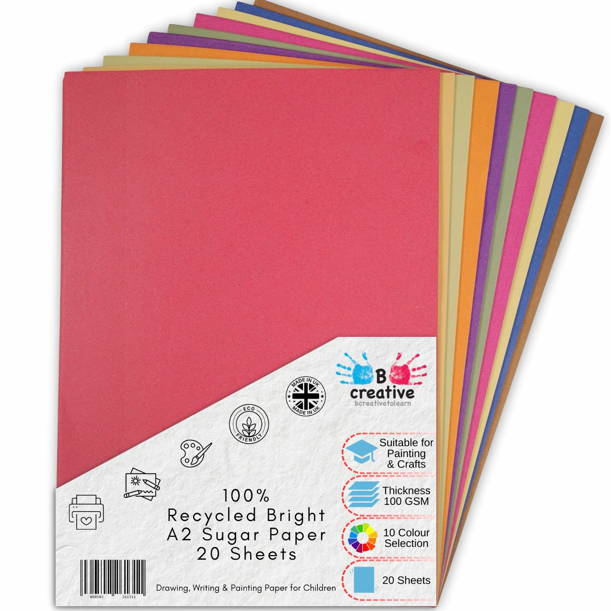 Papier à sucre recyclé A2 Couleurs vives 60 x 42 cm Lot de 20 feuilles pour loisirs créatifs