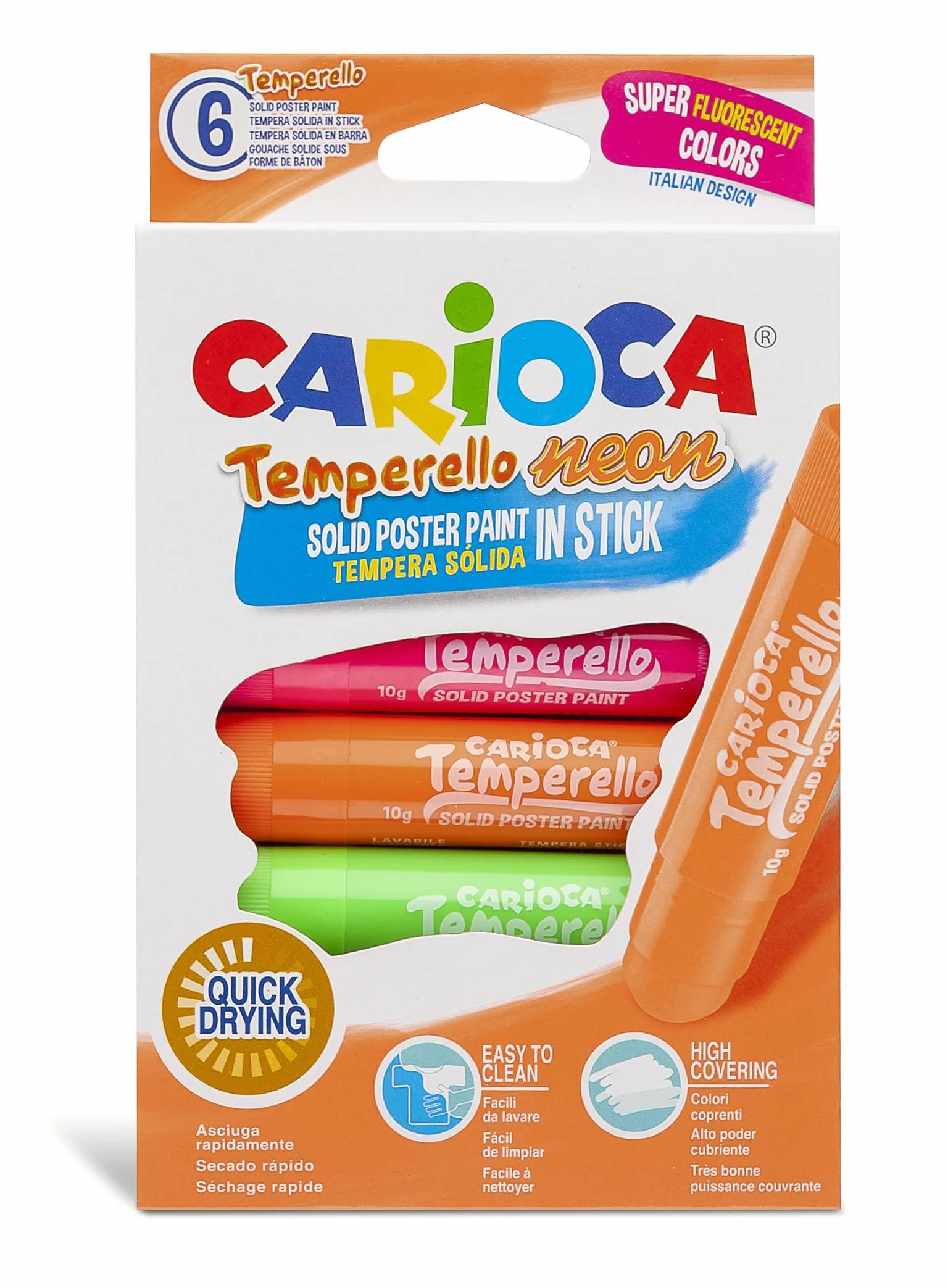 Carioca Neon Lot de 6 bâtons de peinture pour poster Couleurs assorties