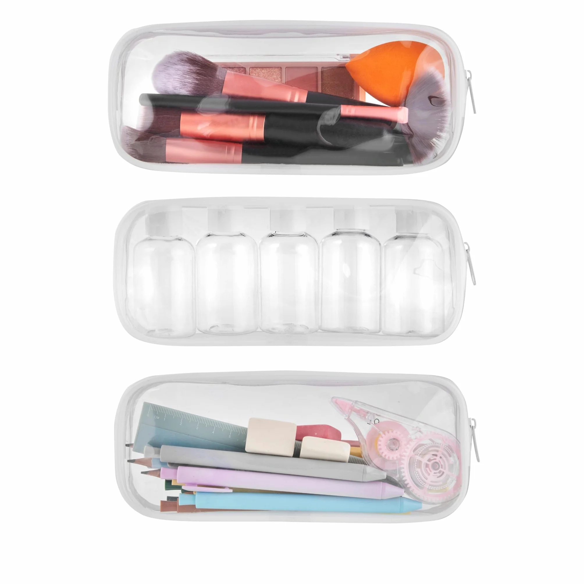 Trousse à Crayons Transparente PVC pour Étudiants Examen Bureau Voyage