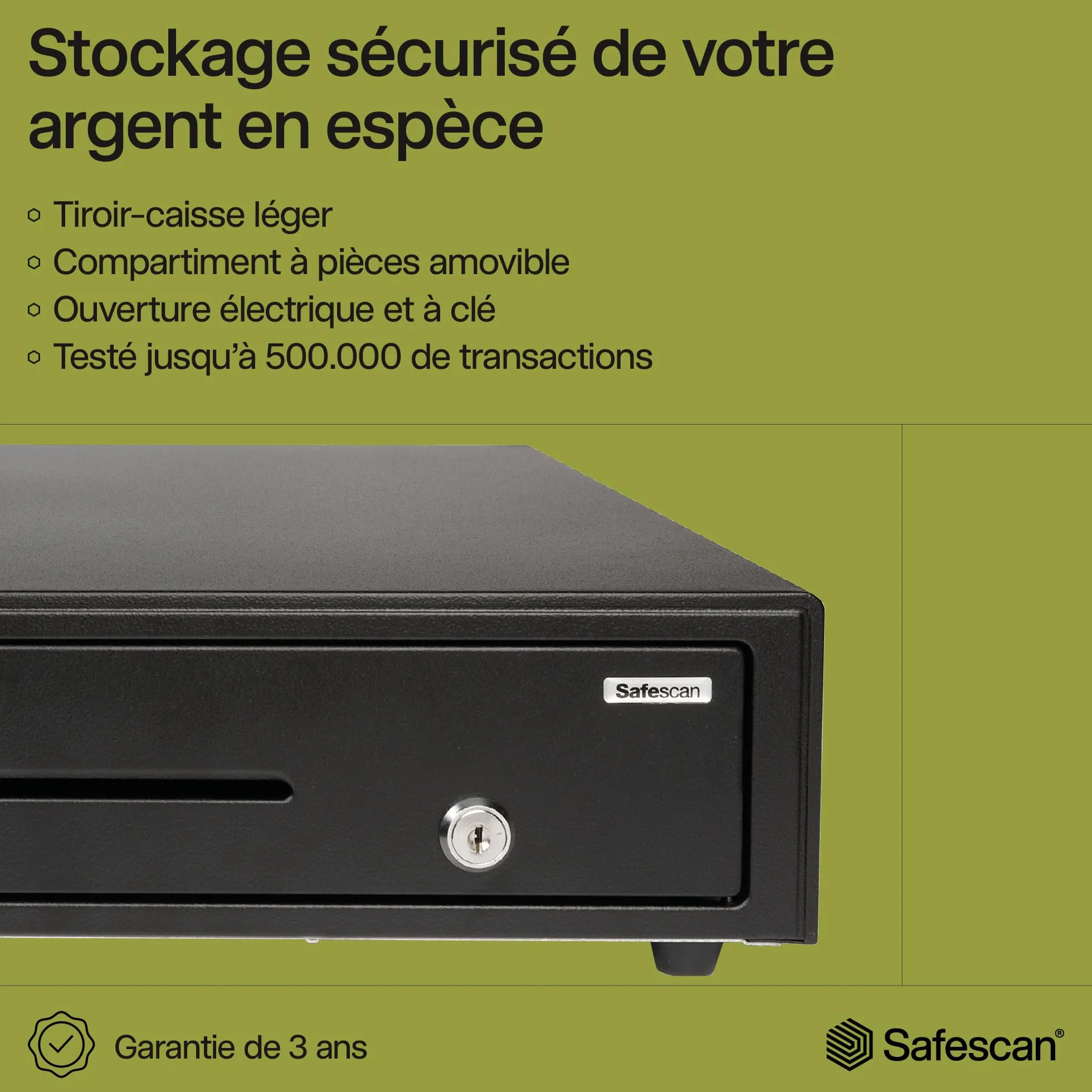 Safescan LD-3336 tiroir-caisse 33 x 36 x 10 cm RJ-12 3 emplacements billets 8 emplacements pièces