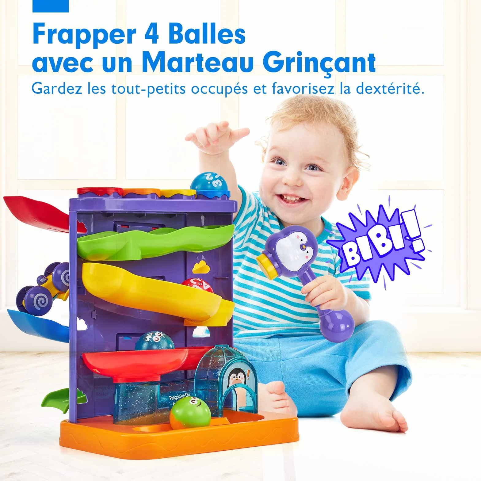 Jouet Bebe 1 an 2 En 1 Circuit Voiture & Pound A Ball Jouet Enfant 1 2 Ans avec Marteau et Balle, Jouets Éveil Montessori pour Garçon Fille 1 2 3 Ans