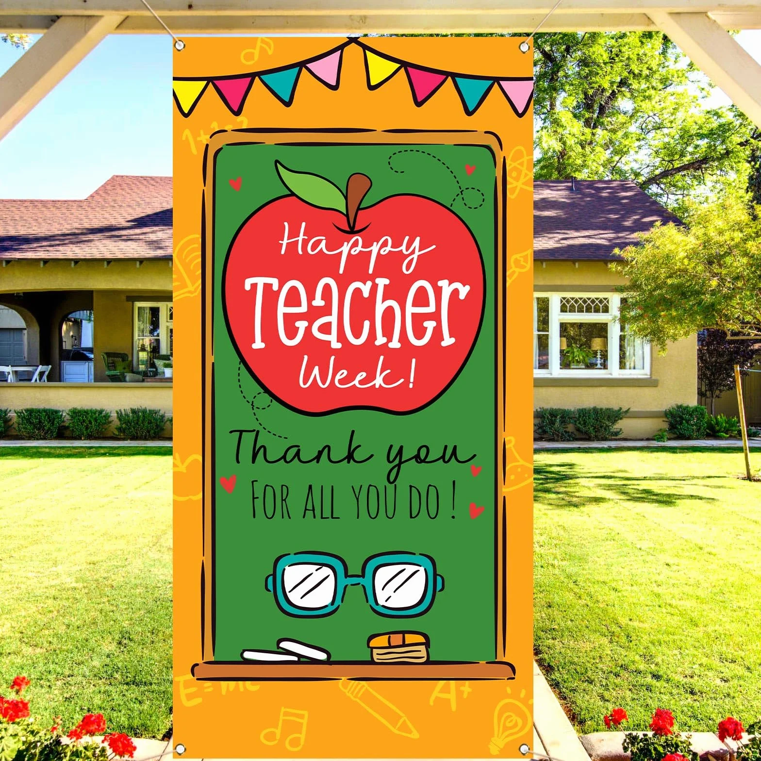 Sunwer Couverture de porte Happy Teacher Week May Thank You Teachers Décoration école salle de classe