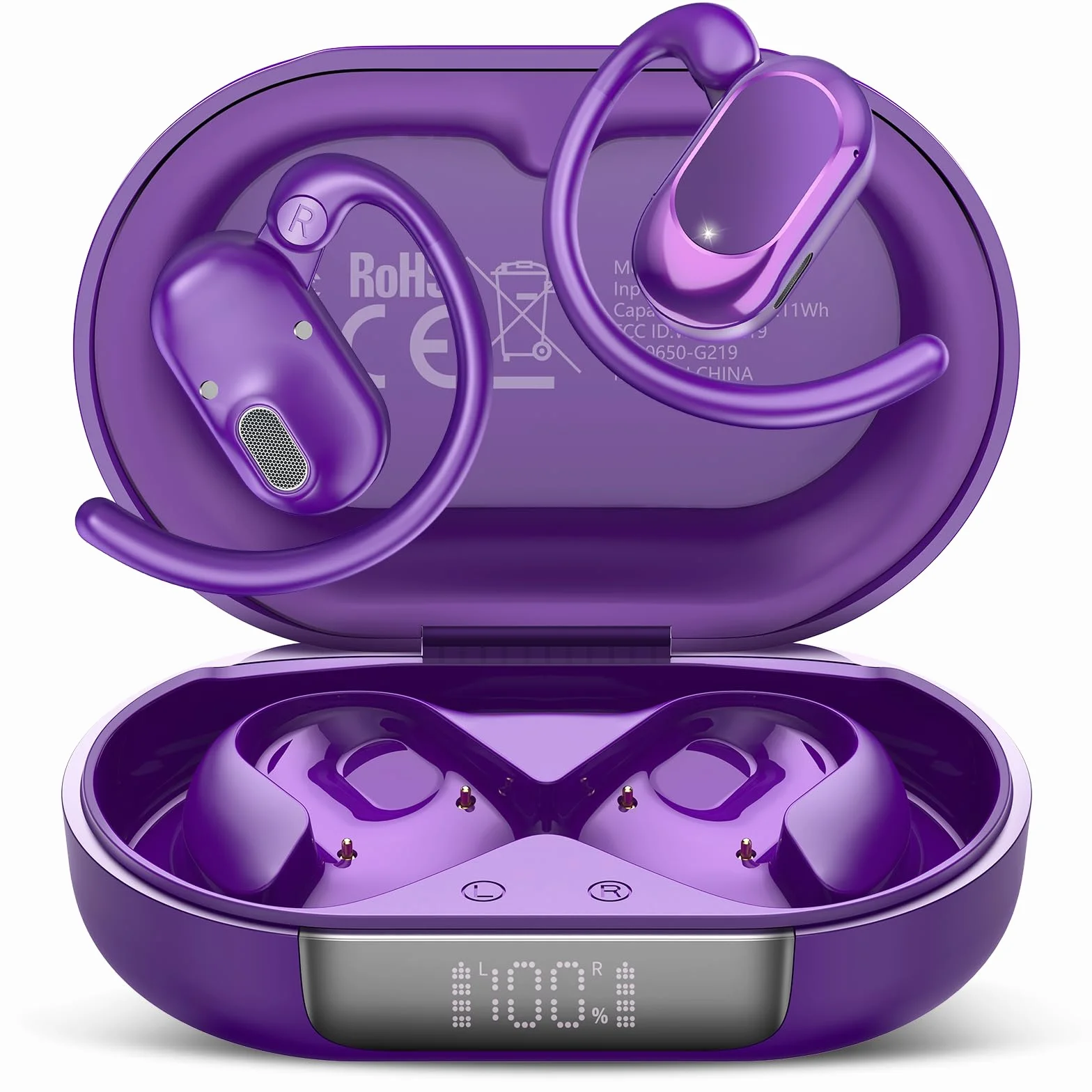 STECEi Ecouteur Traducteur Instantané Bluetooth 5.4 sans Fil 164 Langues 40 Heure 3 en 1 AI Traduction Vocale Violet