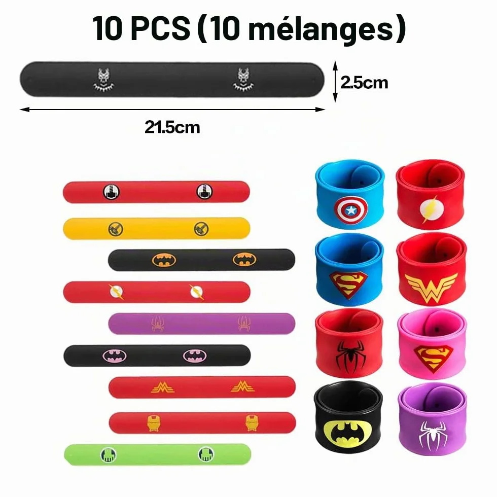 Super-héros Slap Bracelets Silicone pour Enfants Ensemble 10 Pièces