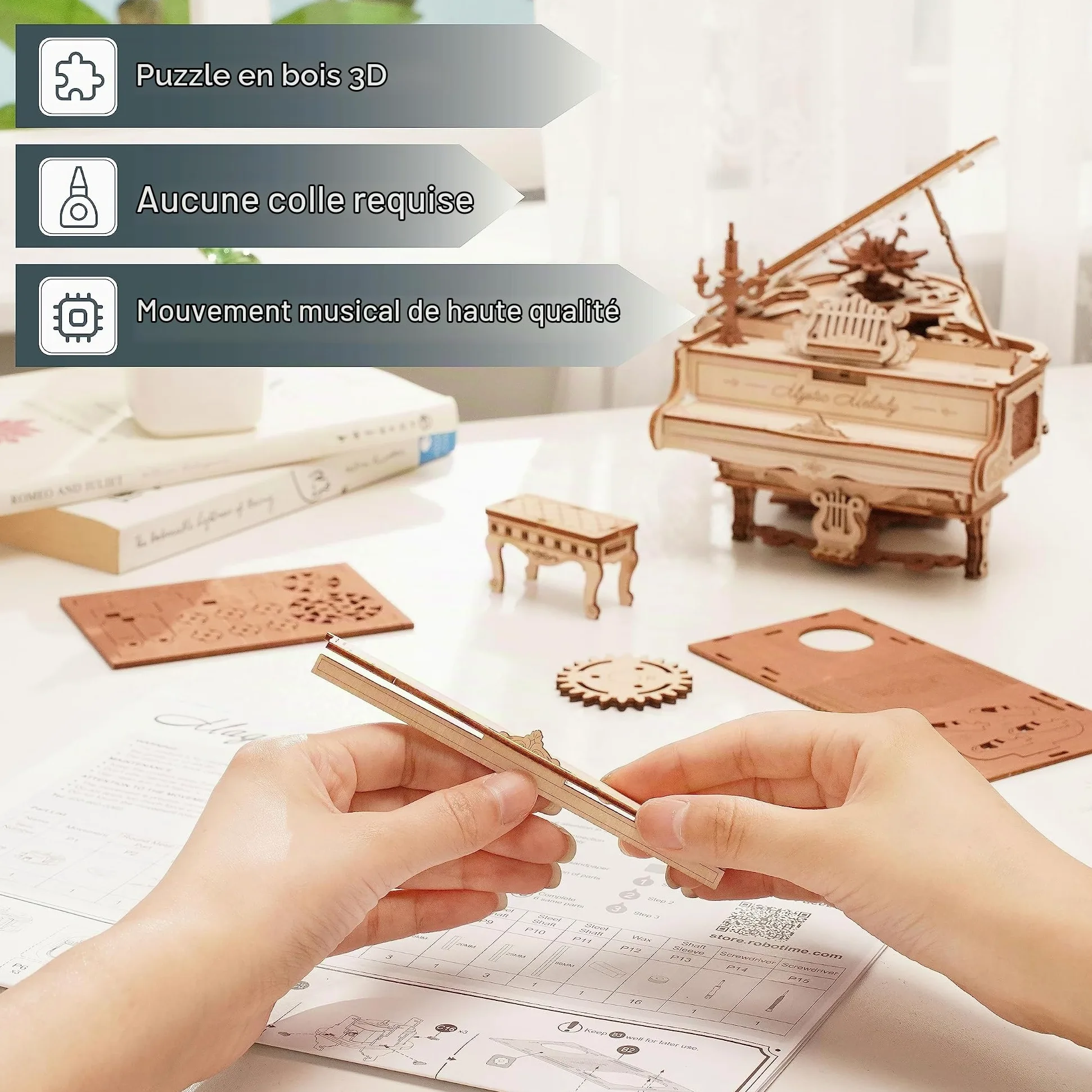 ROKR Piano Puzzle 3D en Bois pour Adultes à Construire- Décoration de Bureau pour la Maison idée Cadeau(AMK81)