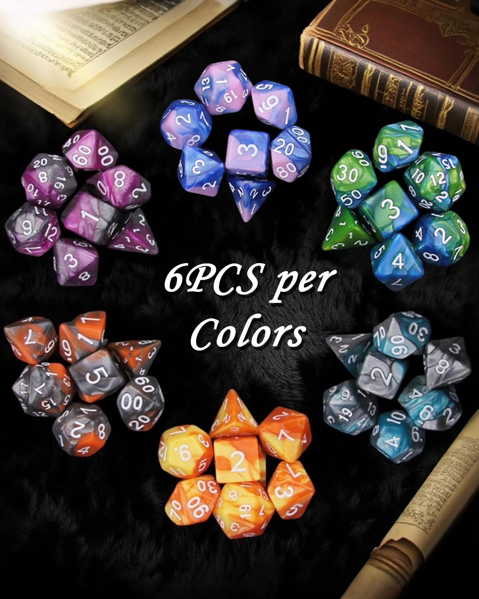 Jeu de Dés Polyédriques 42 Pièces 6 Sets Dés JDR D&D RPG MTG Jeux de Table avec Pochette