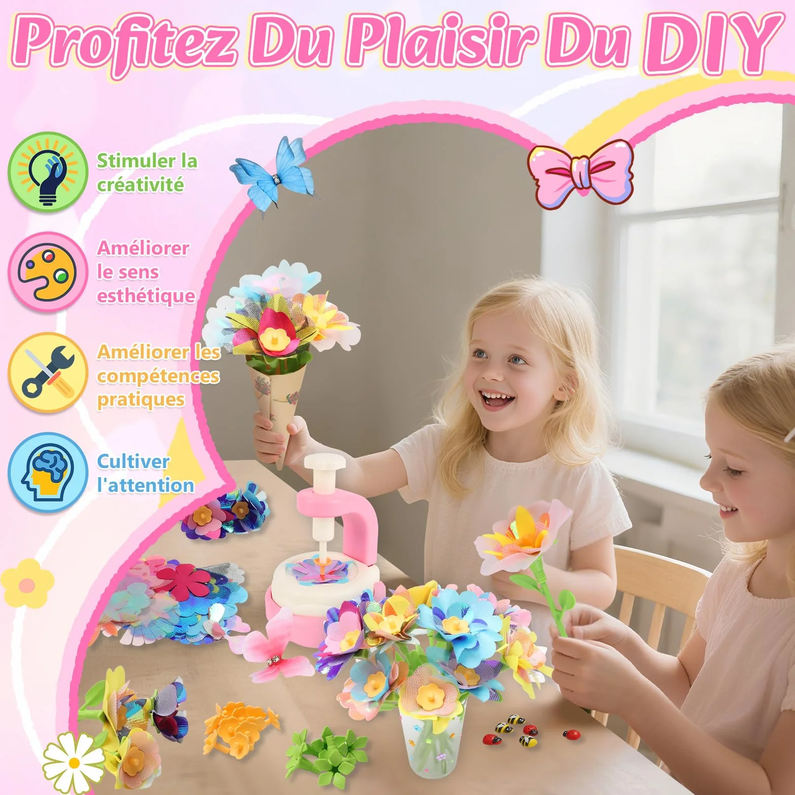 Kit Création Bouquet de Fleurs DIY, Activité Manuelle Enfant 3-10 Ans, Idée Cadeau Anniversaire Noël