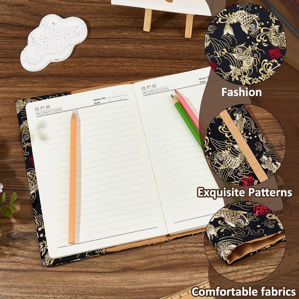 SUPERFINDINGS Housse Imperméable pour Livre A5 Couverture en Tissu Motif Floral 31 x 22.5cm Noir