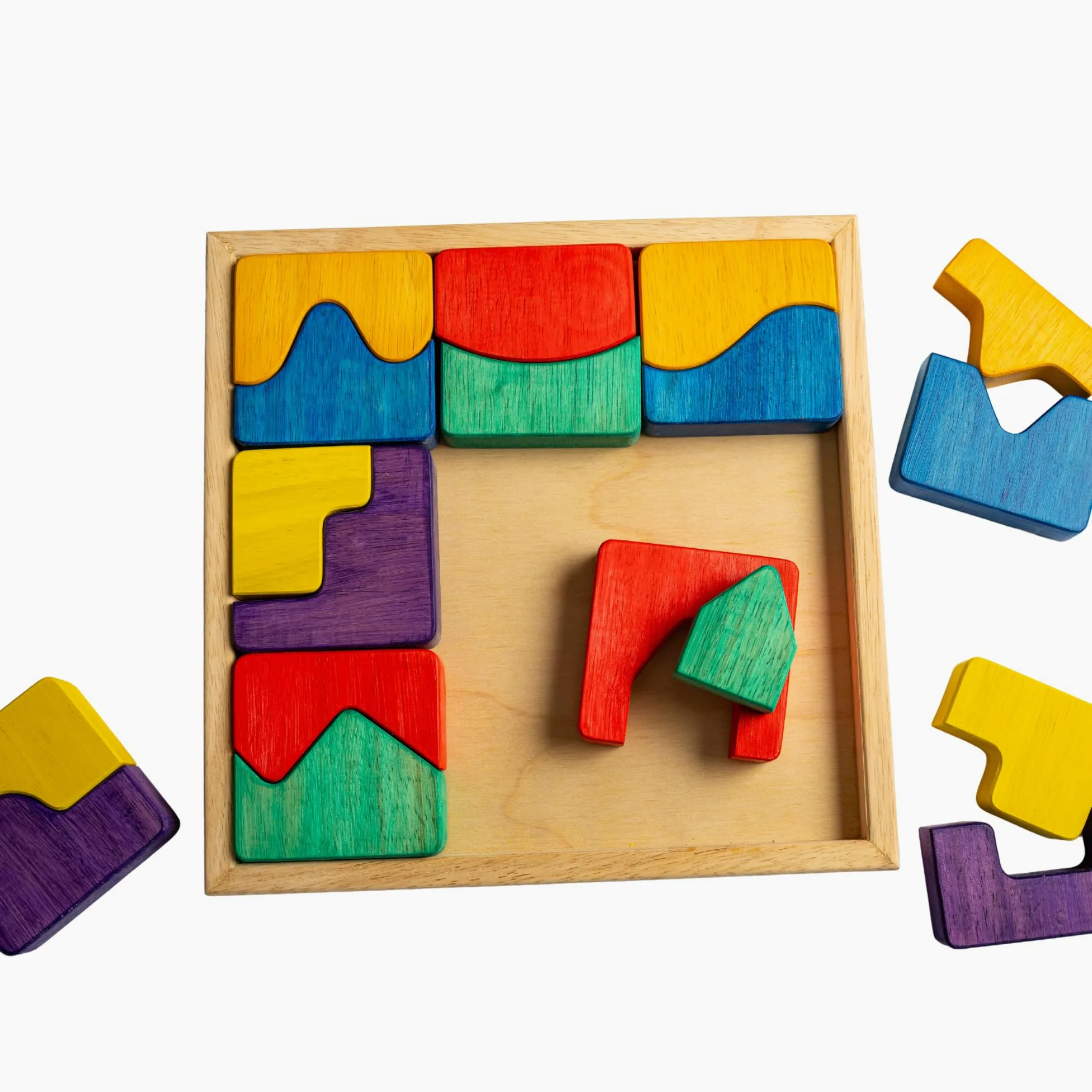 Puzzle de blocs de bois - 18 pièces - Jouet éducatif 3+ ans
