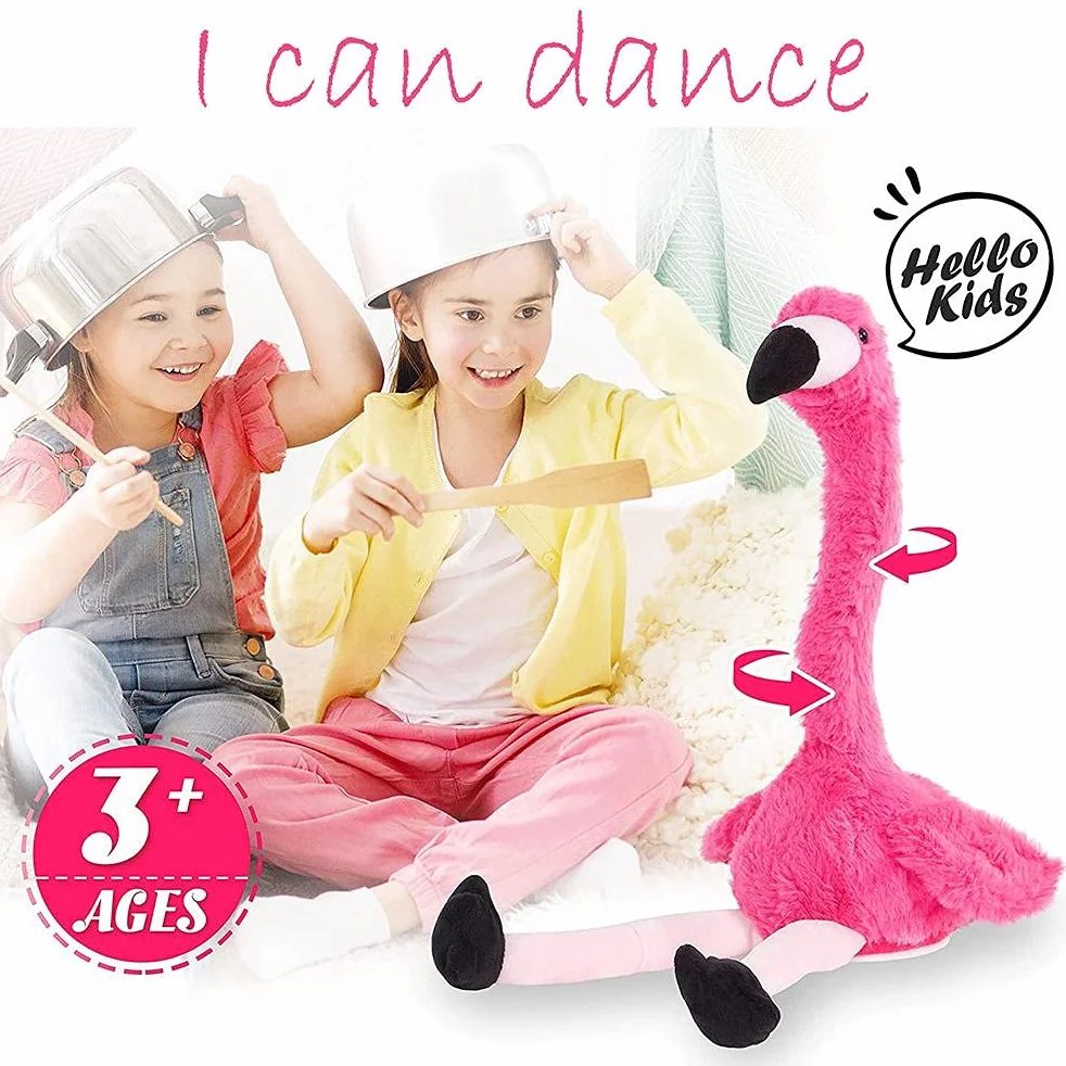 Flamant Rose Parlant Jouet Électrique en Peluche 35 cm