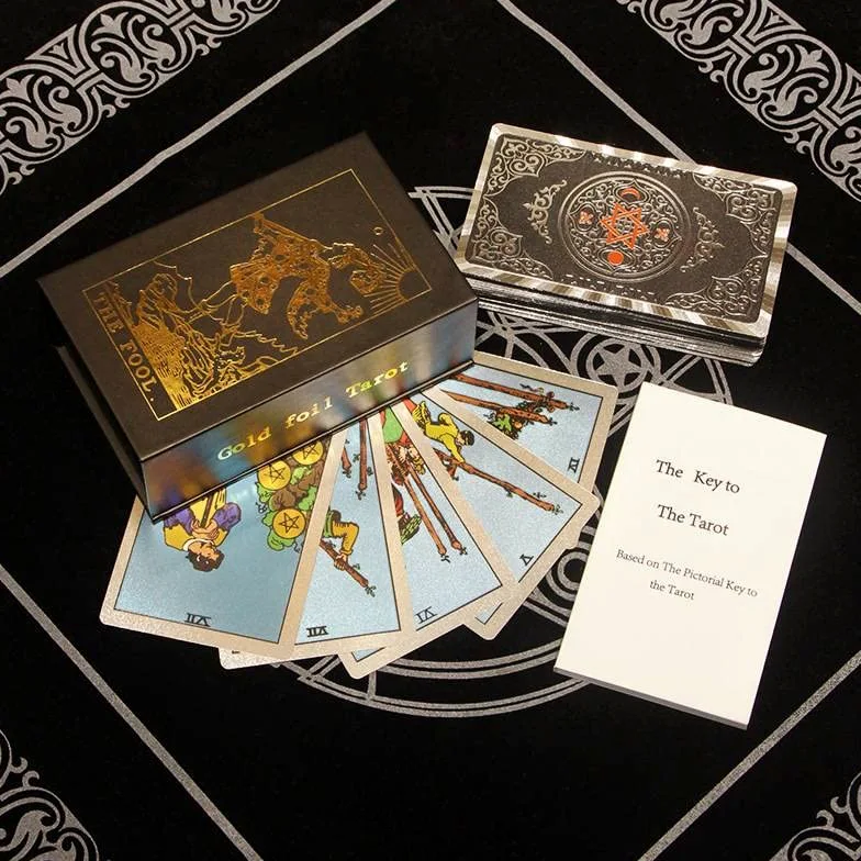 Générique Gold Foil Tarot, Tout en Anglais, ce Jeu est Un incontournable pour Les tarots débutants et avancés (Nouveaux Gold Foil Tarot, Hexagon Silver,12 * 7cm