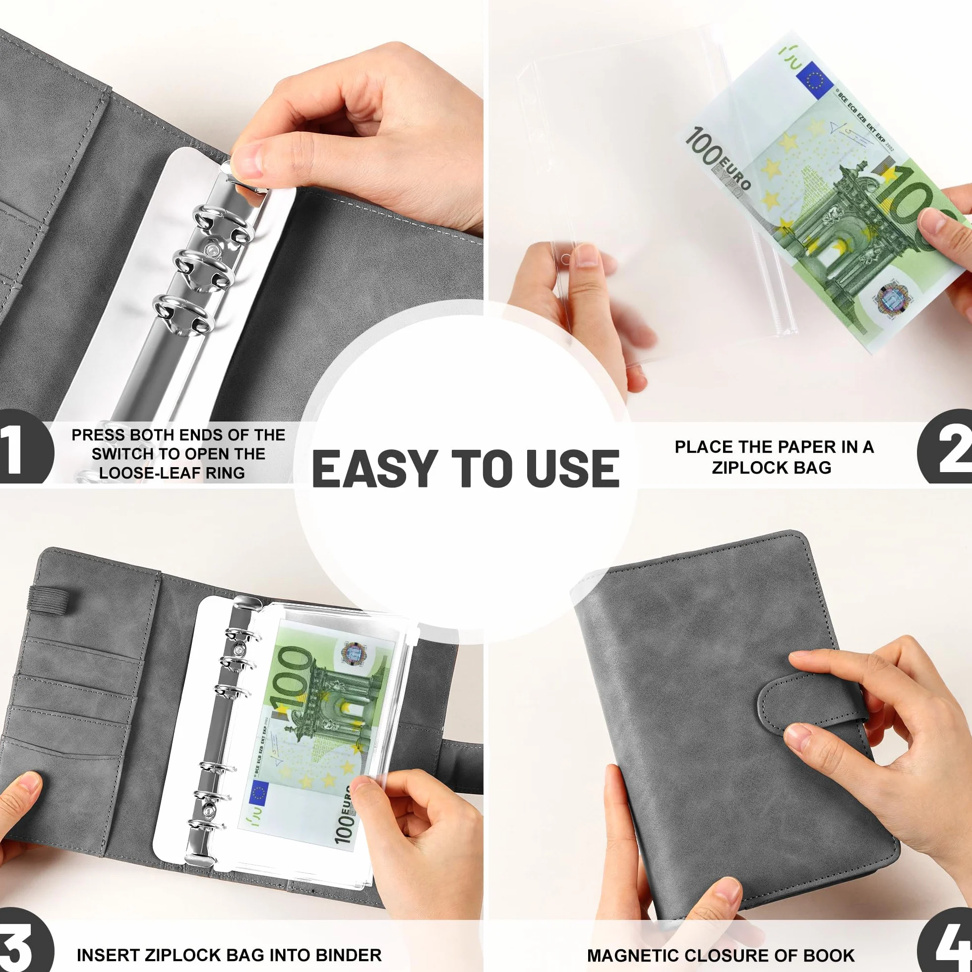Planificateur Budget en Cuir A6 avec 10 Enveloppes et 24 Feuilles, Carnet Budget pour Maison, Bureau