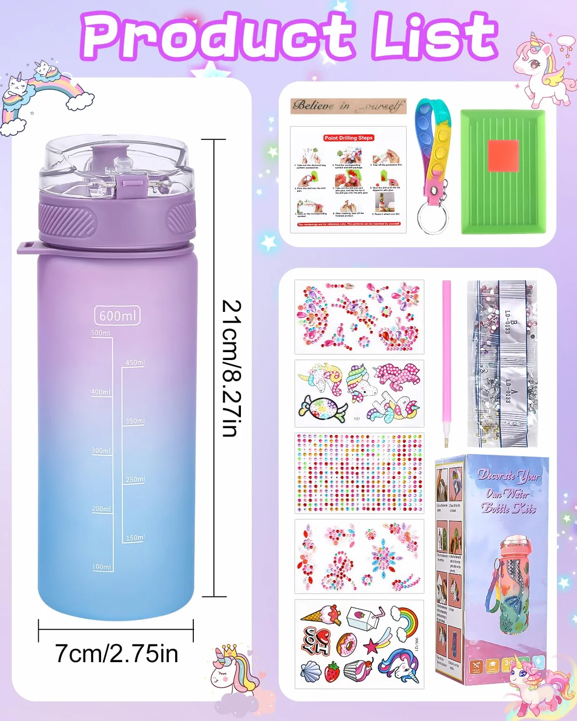Kit de bricolage gourde licorne avec peinture diamant jouet créatif 5-10 ans