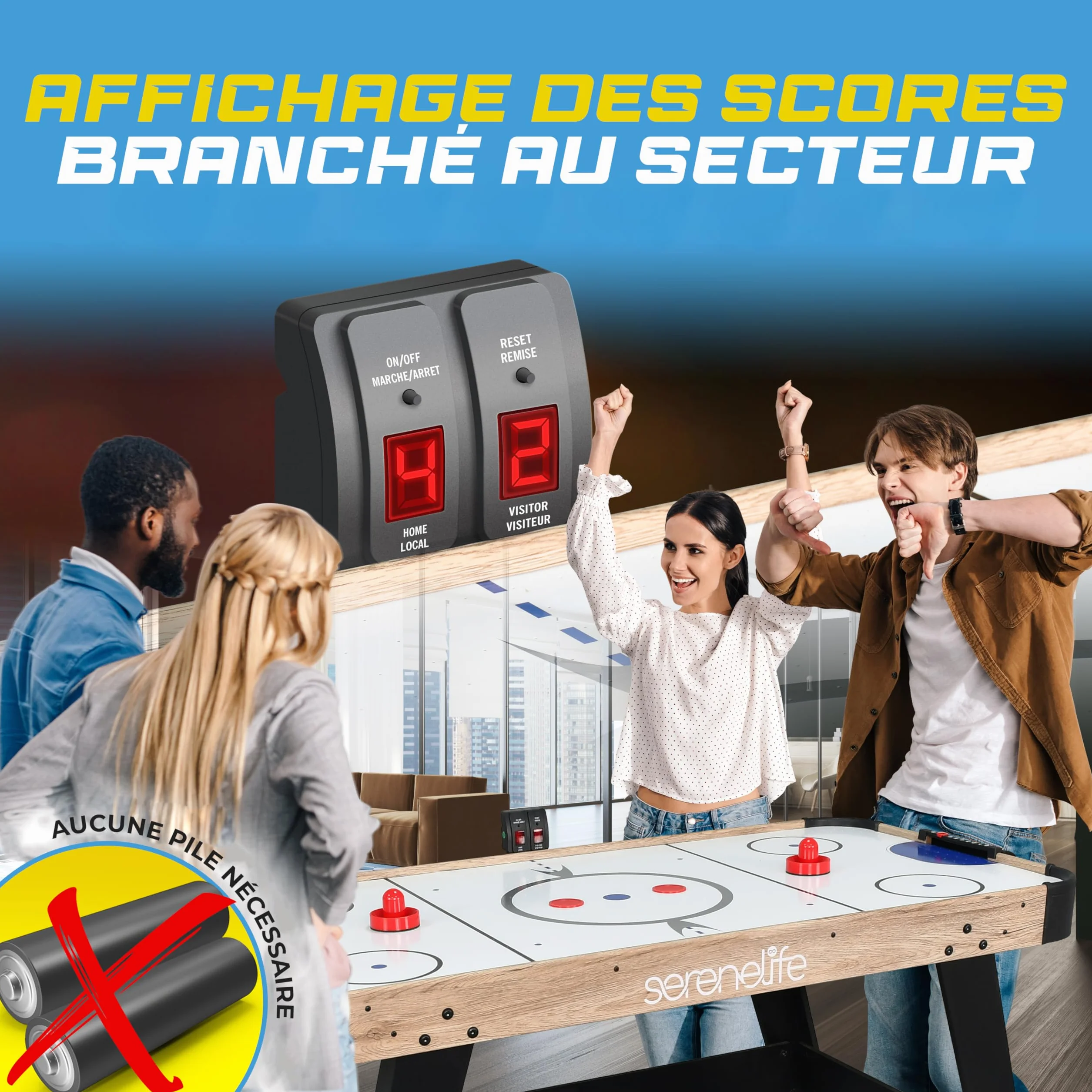 SereneLife Table de Air Hockey avec Soufflerie, Jeu de Hockey sur Table pour Enfants et Adultes avec Palets et Poignées