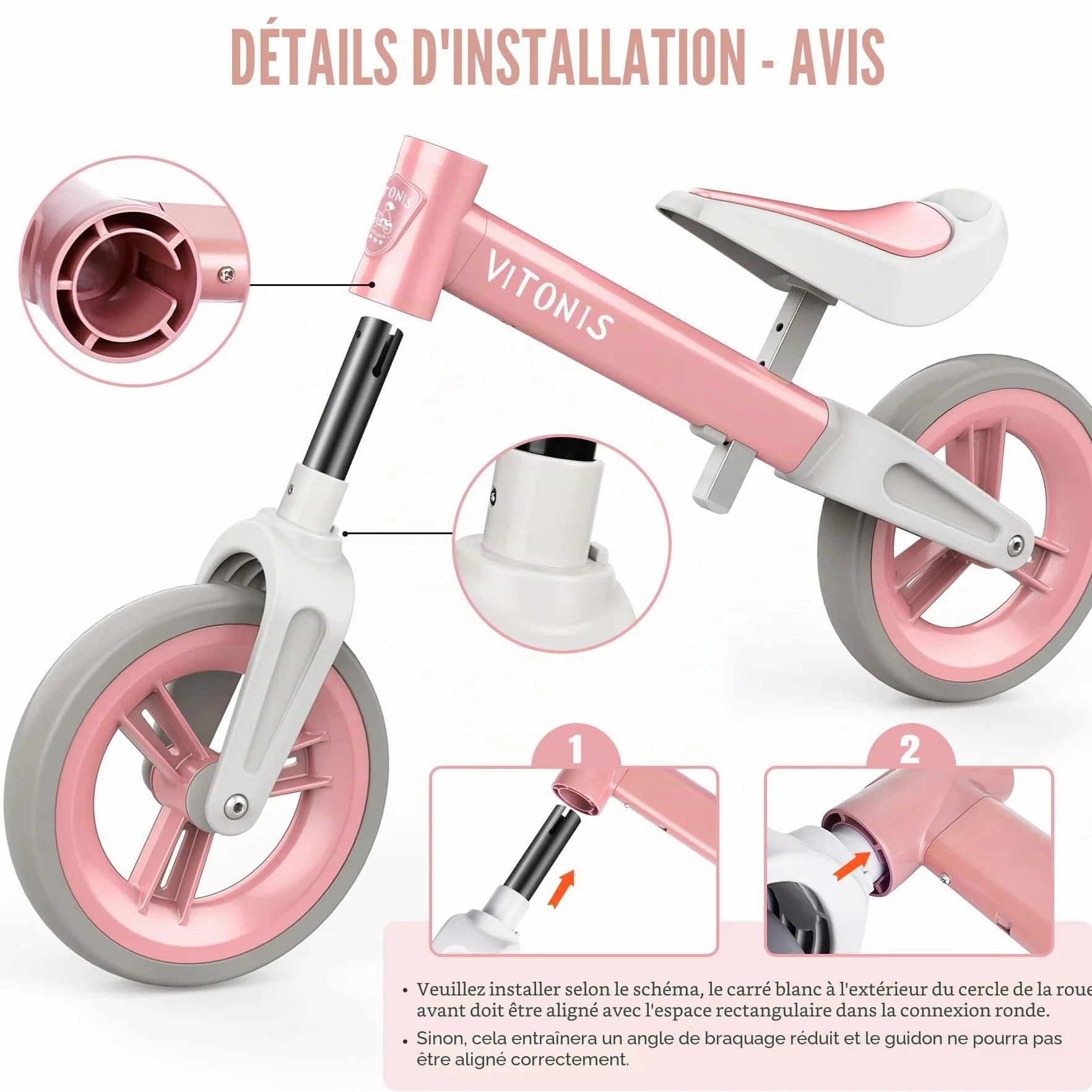 Draisienne Enfants 1.5-4 Ans 25 kg Volant Selle Réglables Antivol Direction Vélo d'Équilibre pour Garçons Filles