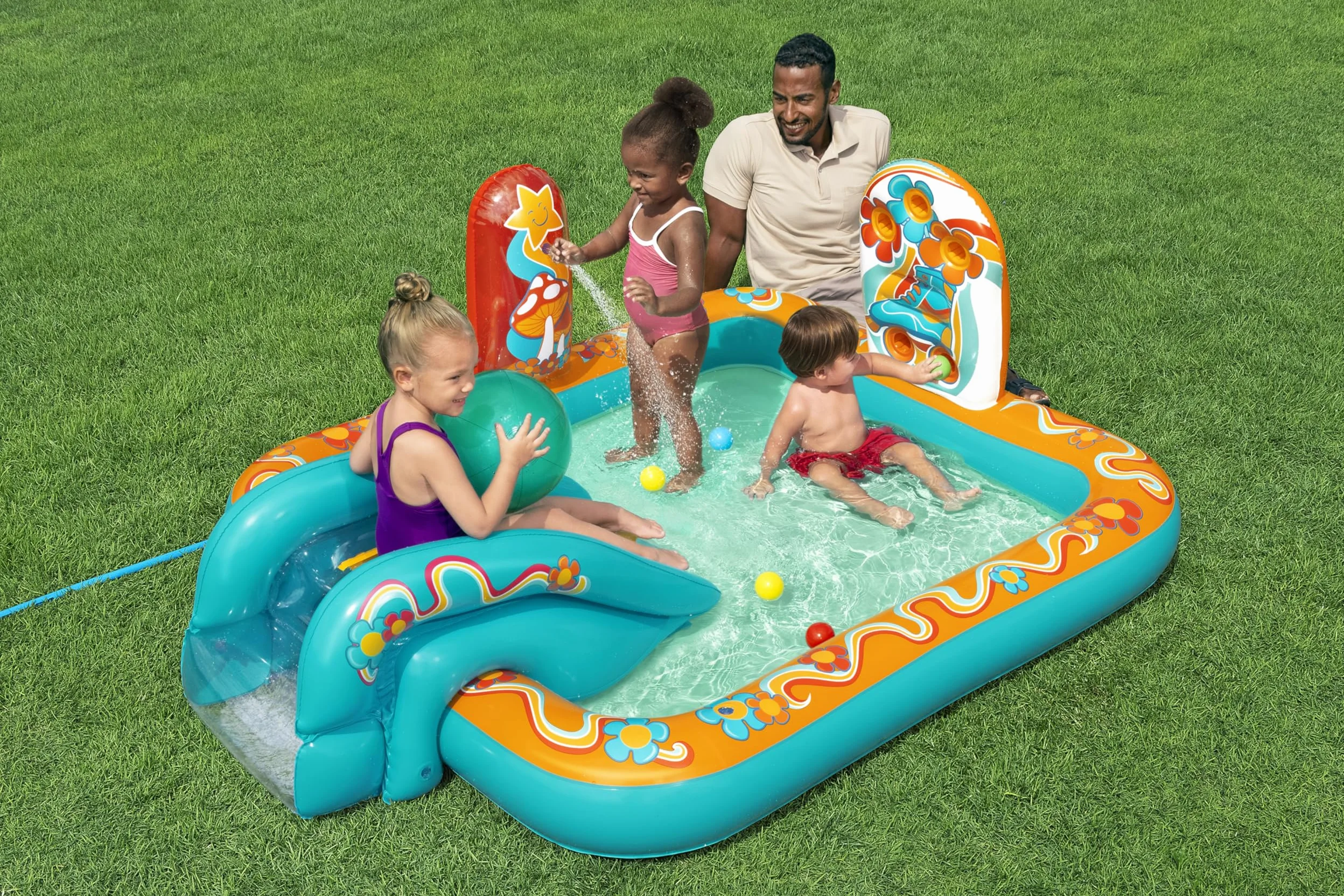 Bestway Aire de Jeux et Piscine Gonflable pour Enfants Retro Groove - 193 cm x 152 cm x 74 cm - Multicolore