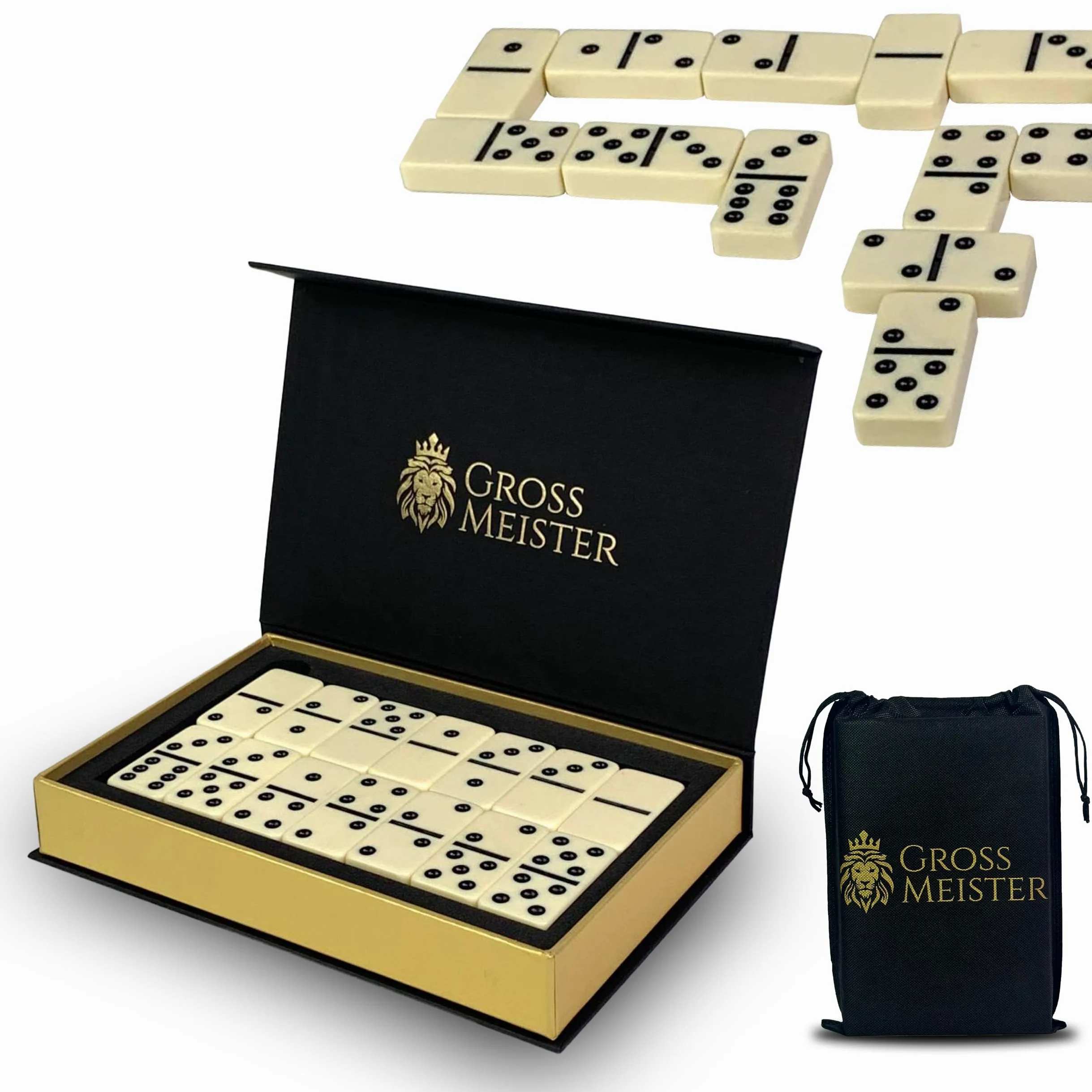 Ensemble de dominos de luxe en carbolite et bois - Fabriqué à la main - Jeu familial élégant dans une boîte en bois pour famille et amis - Blanc