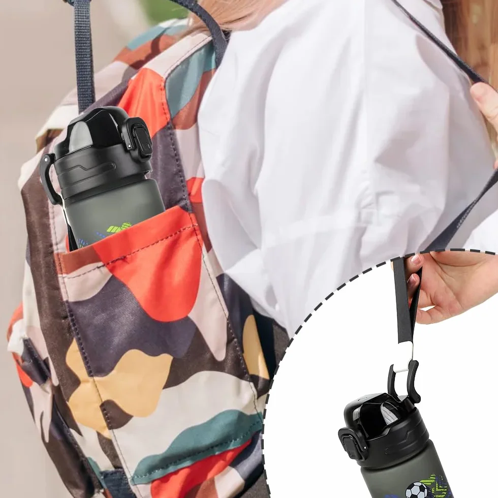 Gourde Enfant 700 Ml Sans BPA Adaptée Aux Boissons Gazeuses Ouverture Simple Pression Anti Fuite Football