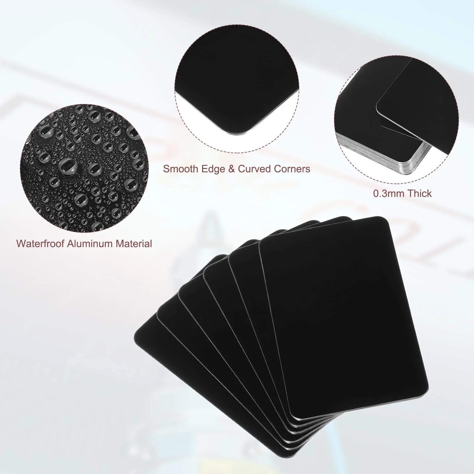 PATIKIL 0.8mm Cartes De Visite En Acier Inoxydable, 12 Pack Miroir, Gravure Laser, Noir