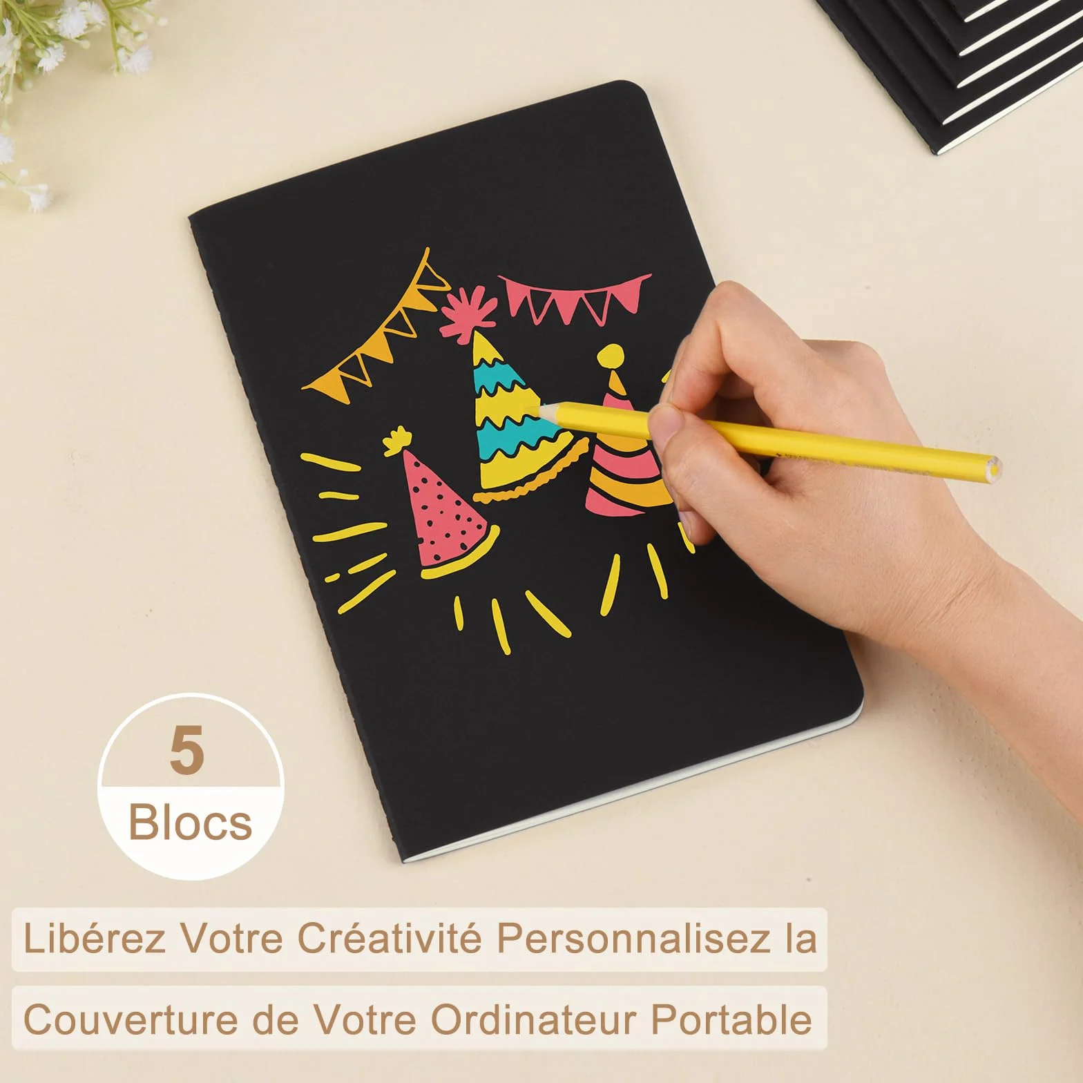 Cahiers A5 Lot de 5 Blocs Carnet de Notes Couverture Kraft Noir 60 Pages