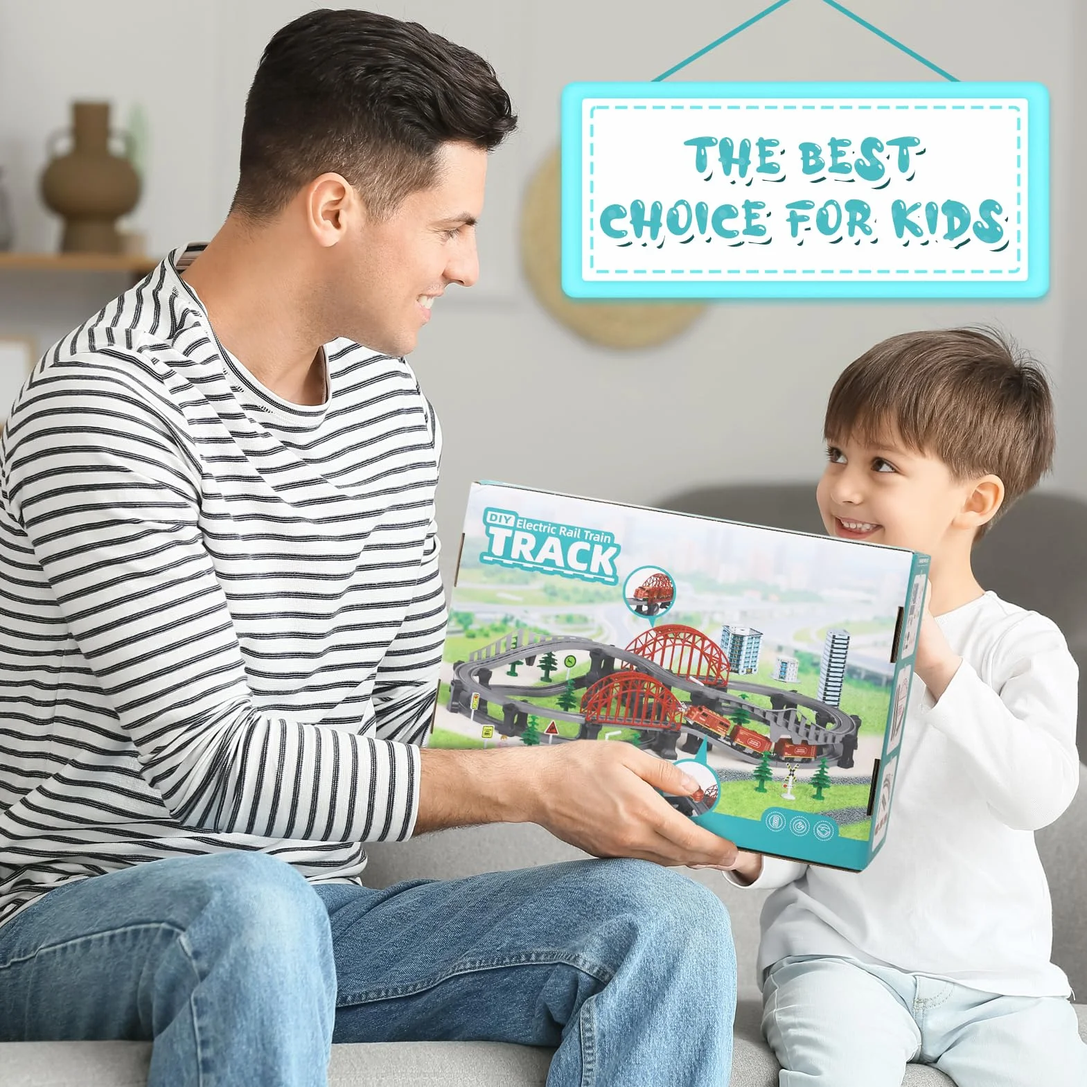 Train Électrique Enfant 128 Pièces, Circuit Voiture Jouet 3-8 Ans Cadeau Anniversaire Garçons Filles