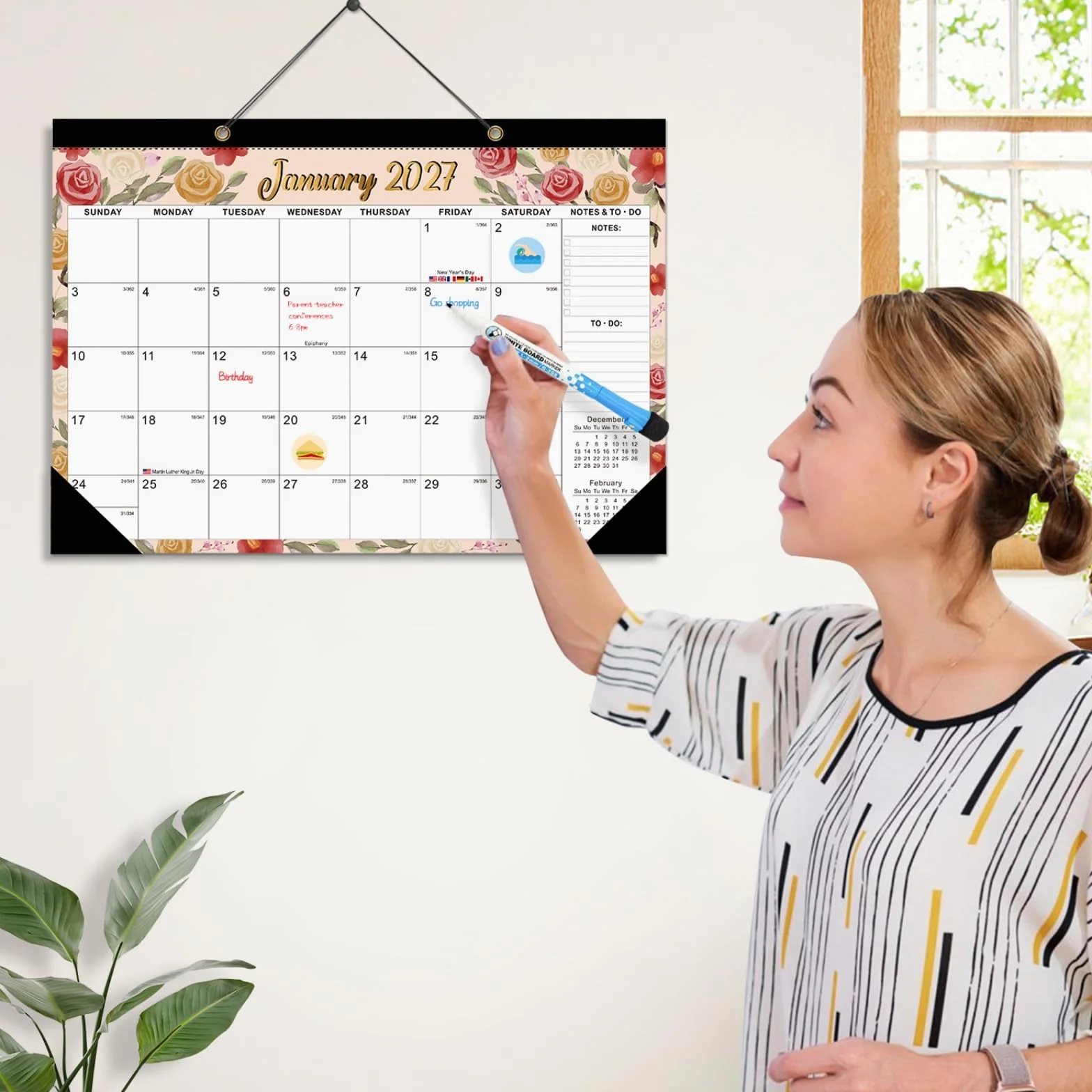 Calendrier mural juin 2026 décembre 2027 19 mois détachable autocollants planification bureau