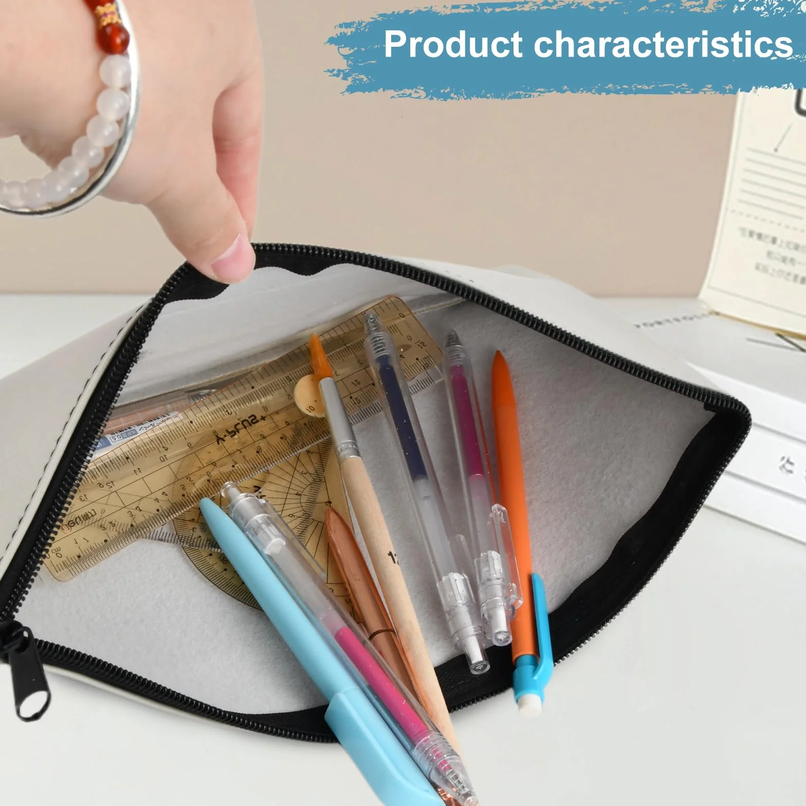 Sac de Billet en PU 28x15cm A5 Pochette de Dépôt Bancaire avec Fermeture Éclair Portefeuille Bancaire