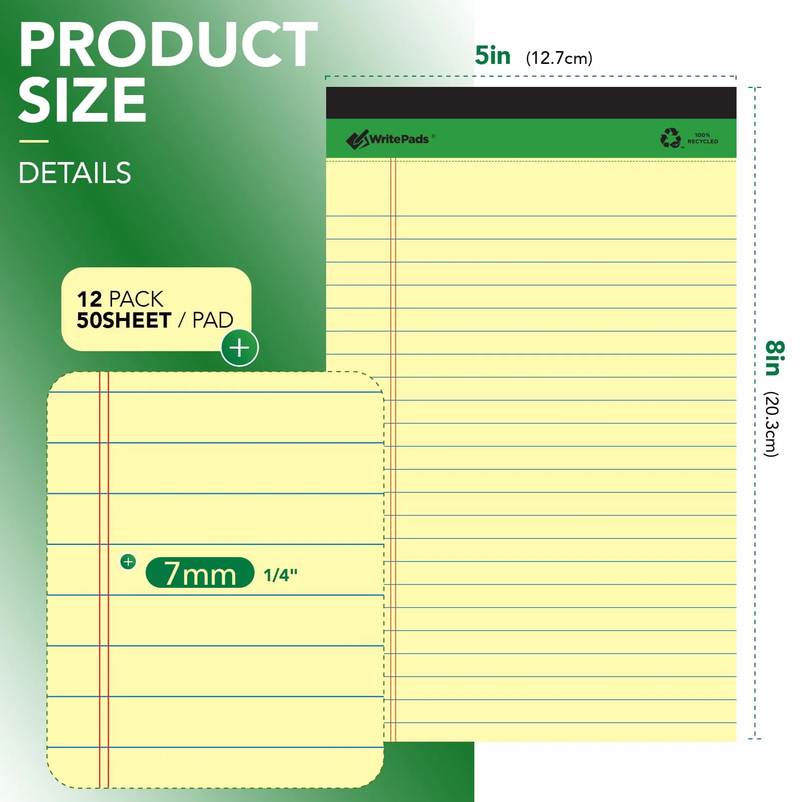 KAISA KSU-5675 Papier recyclé perforé 50 feuilles 12,7 x 20,3 cm Jaune canari