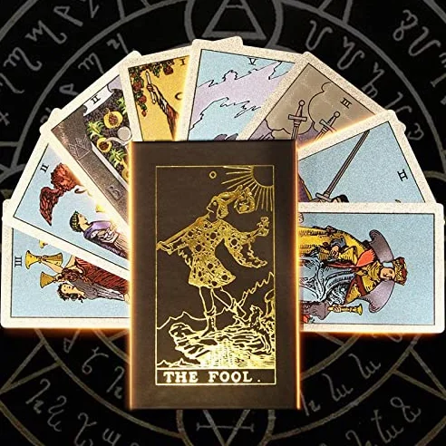 Générique Gold Foil Tarot, Tout en Anglais, ce Jeu est Un incontournable pour Les tarots débutants et avancés (Nouveaux Gold Foil Tarot, Hexagon Silver,12 * 7cm