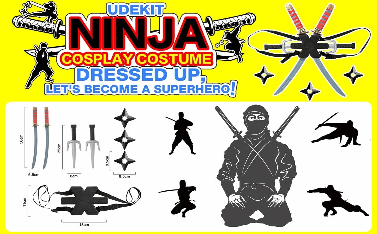 Enfant Ninja Katana Armes Sac à Dos Épée Couteaux Jouet Costume Halloween Cosplay Garçon Fille
