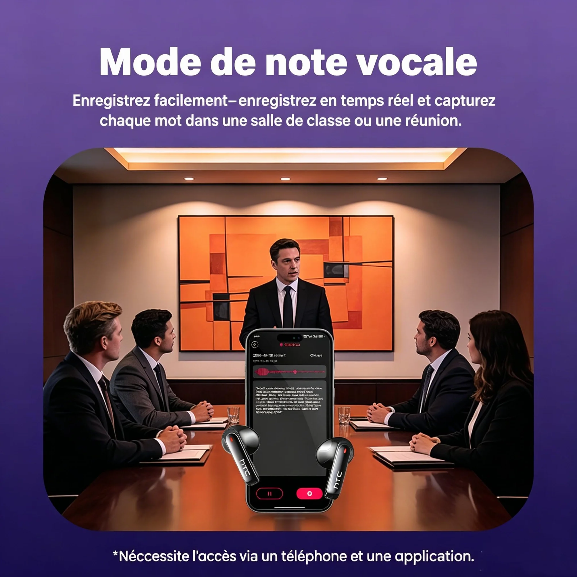 Ecouteur Traducteur Instantané 165 Langues Bluetooth 6.0 Écran Tactile 7 Modes Autonomie 60 h Noir