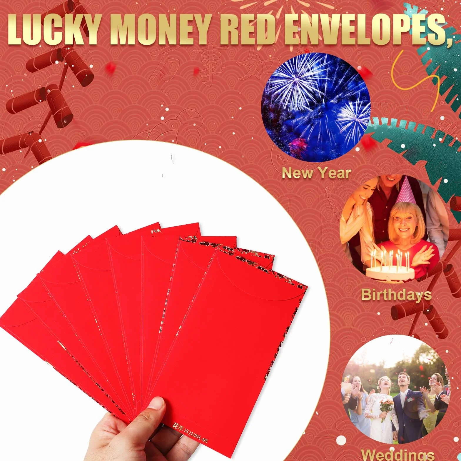 Enveloppes Rouges du Nouvel An Chinoises Porte-bonheur Lot de 36 pour Mariage Fête du Printemps