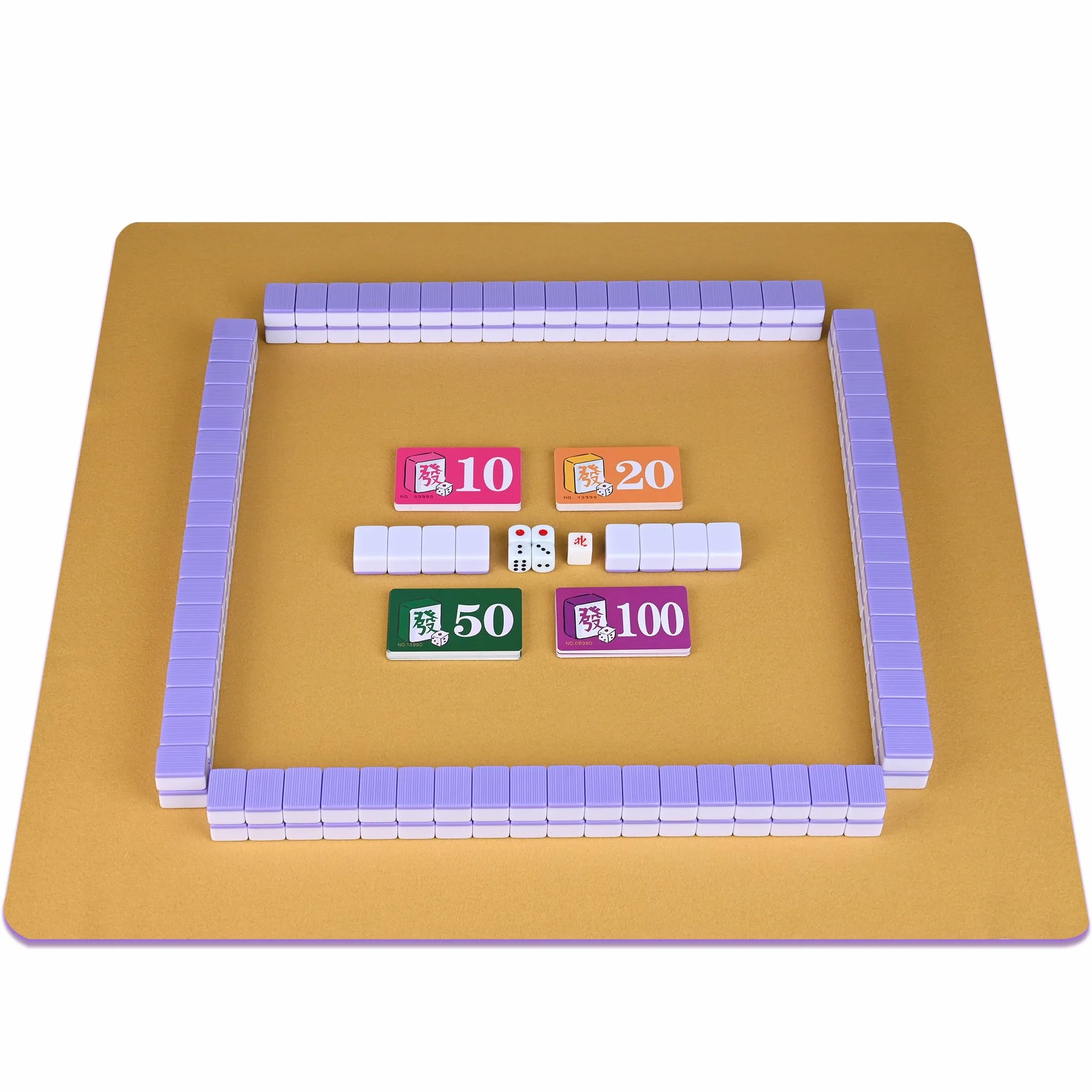 Ensemble de mahjong chinois, 146 carreaux numérotés en mélamine de 3 cm de grande taille (violet), avec sac de transport, manuel en anglais, jeu de mahjongg complet professionnel (Majiang, Mah