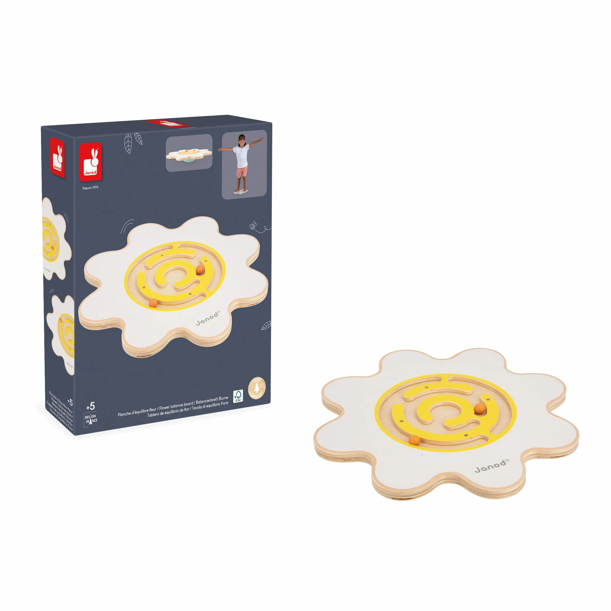Janod Planche d'Équilibre Fleur Sweet Cocoon Jouet en Bois FSC Développe Équilibre et Concentration Enfant dès 5 Ans