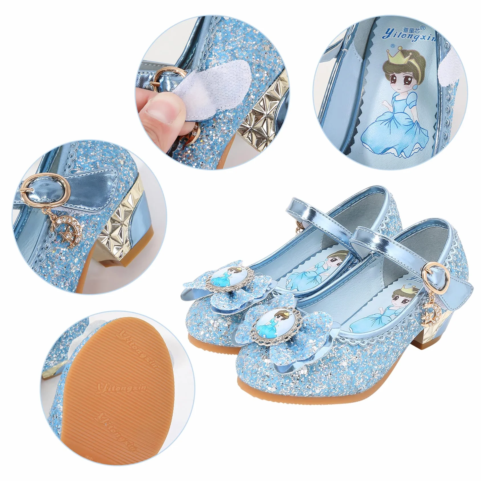 Chaussures Princesse Bout Fermé Talons Antidérapant Paillettes Déguisement Carnaval
