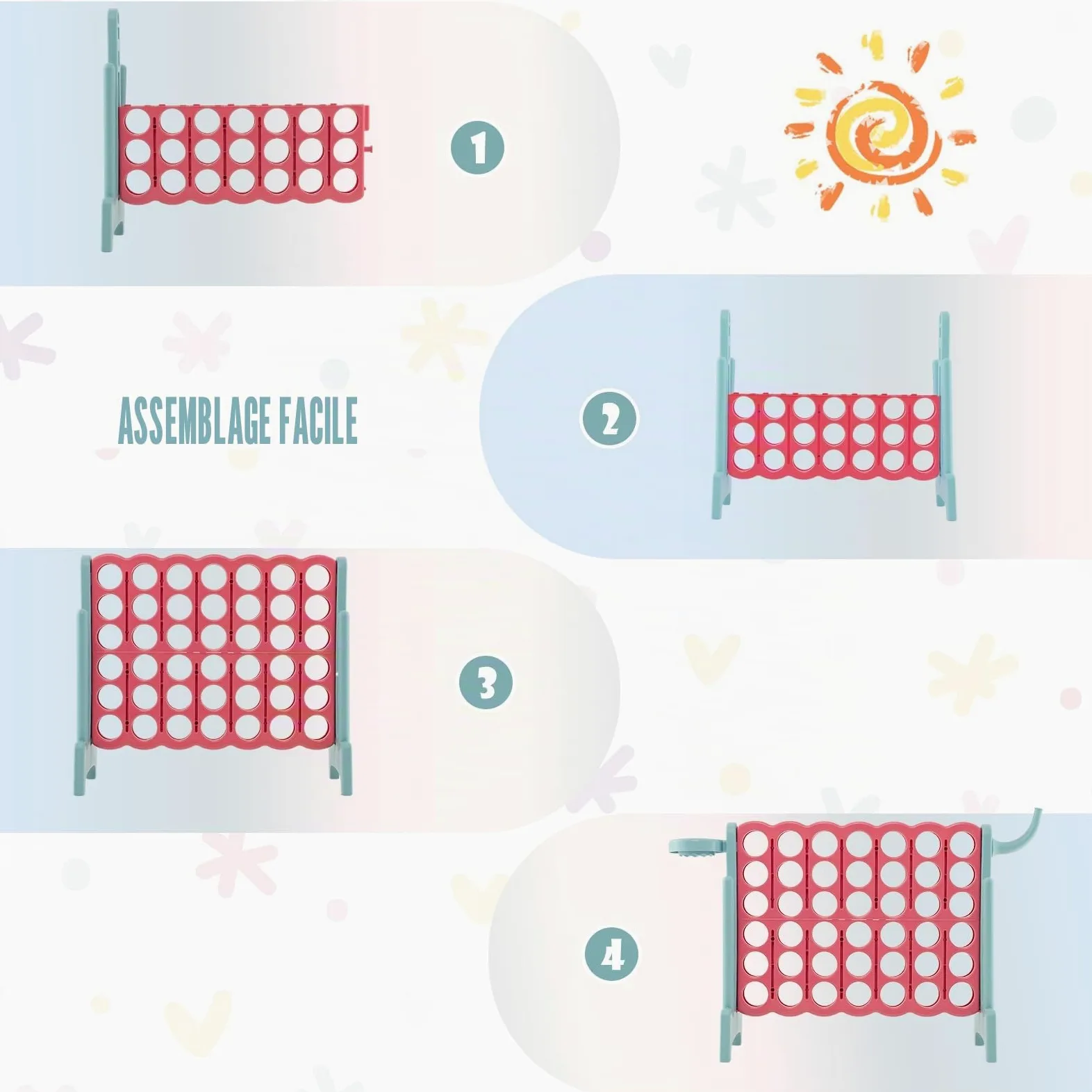 HOMASIS Jeu géant 4 Gagnants, Jeu 4 en 1 avec Panier de Basket & Lancer, Jeu de Stratégie avec 42 Anneaux, XXL Jeu de société Jouet pour Enfants & Adultes Extérieur