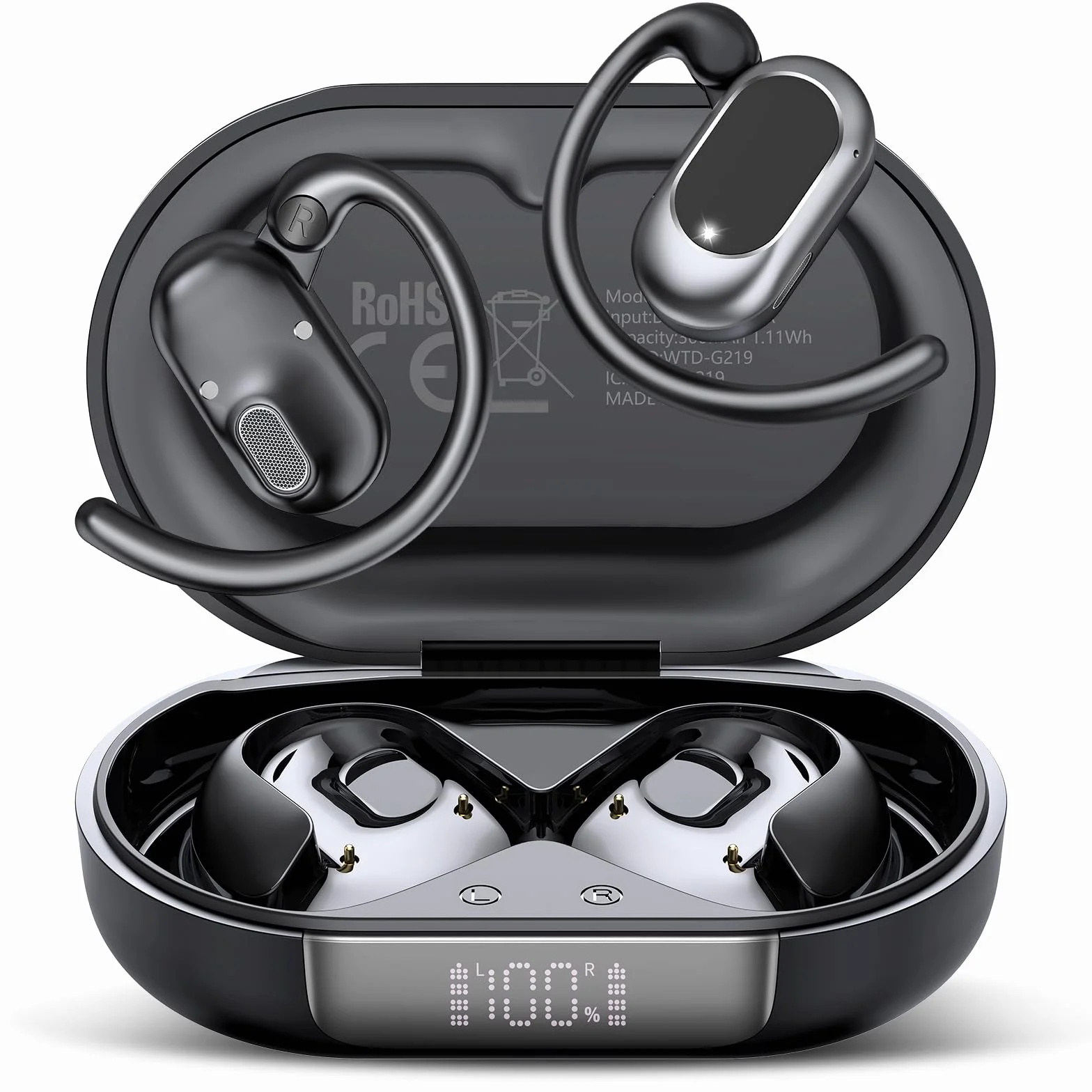 STECEi Écouteur Traducteur Instantané Bluetooth 5.4 sans Fil 164 Langues 40 Heure 3 en 1 AI Traduction Vocale Noir Profond