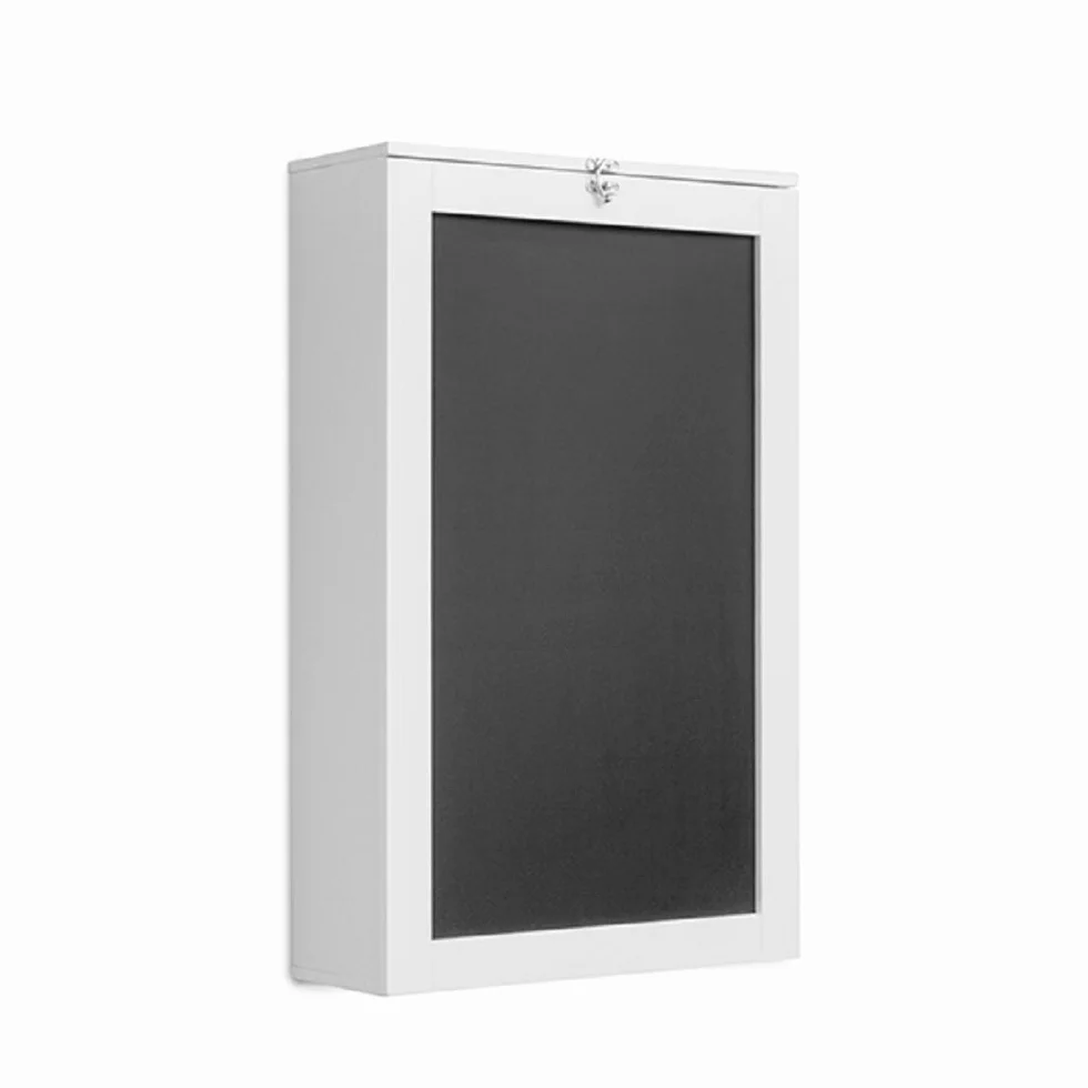 Bureau Mural Pliable en Bois Blanc avec Ardoise et Panneau Liège 50x80x18 cm (plié) 50x155x93 cm (déplié)