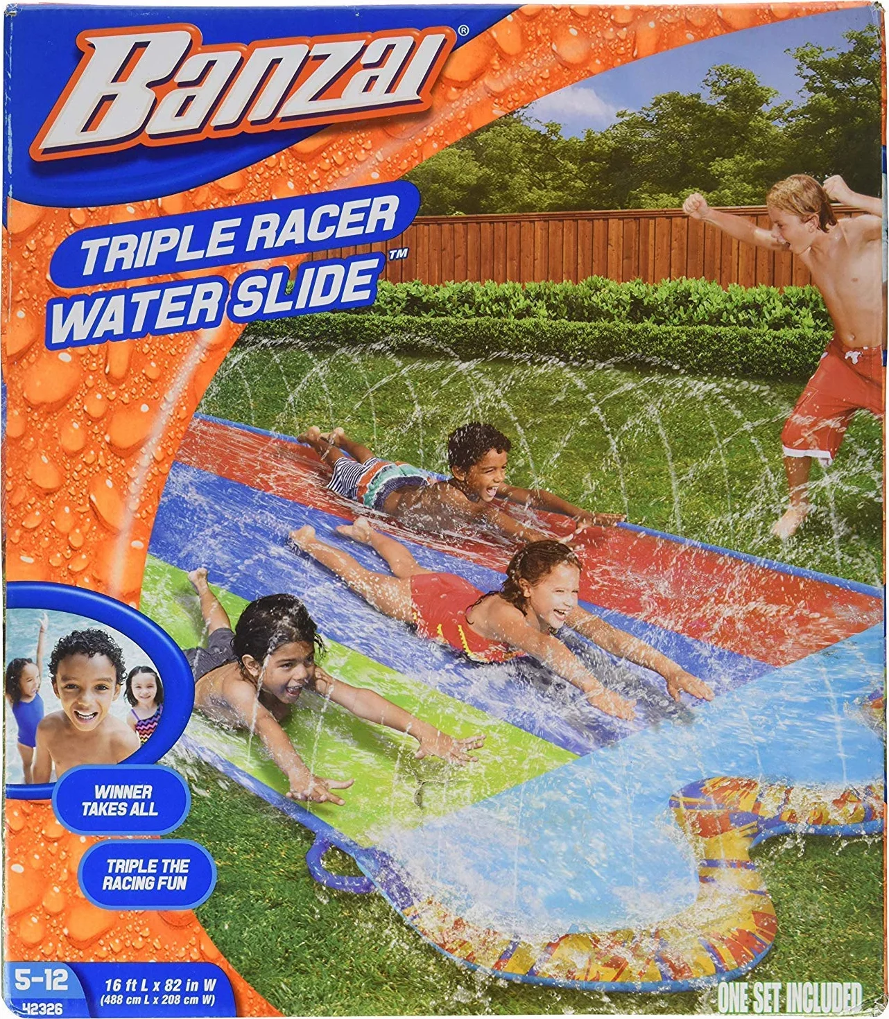 Banzai Triple Racer Toboggan Aquatique 4,8 m avec 3 Bodyboards Multicolore