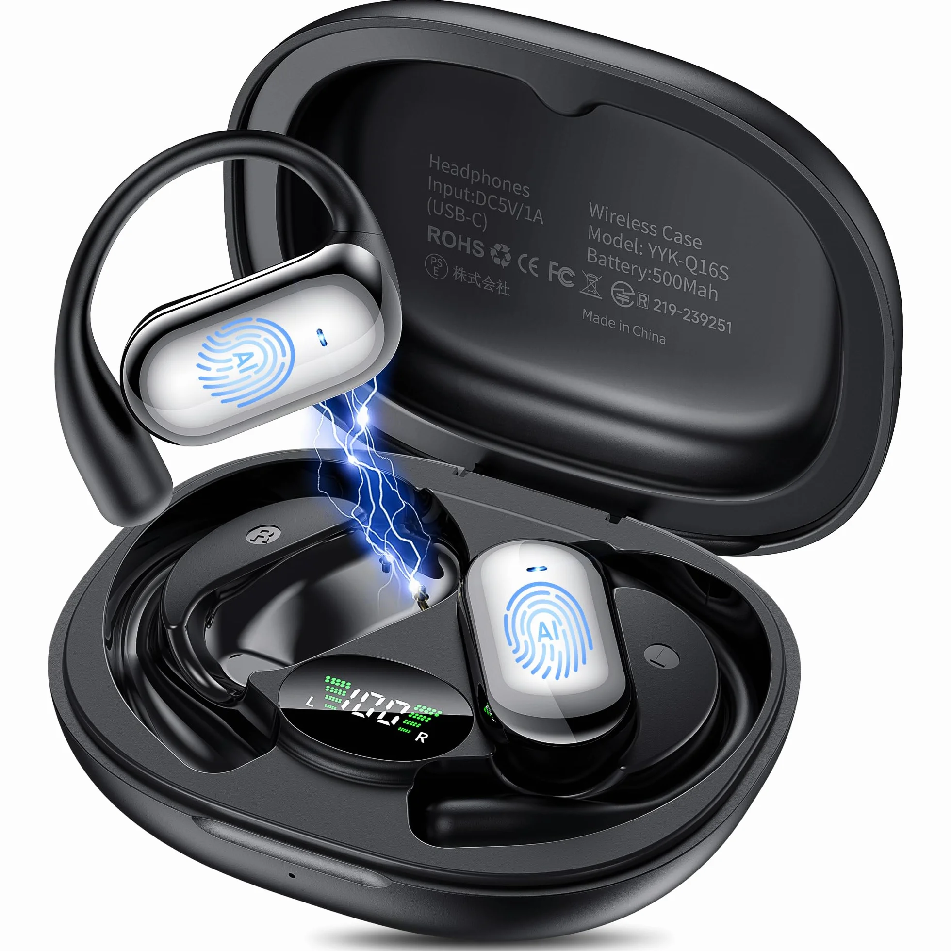 AI Ecouteur Traducteur Instantané Bluetooth 6.1, 3 en 1 198 Langues 8 Modes Traduction avec APP, 80H Oreillette Noir