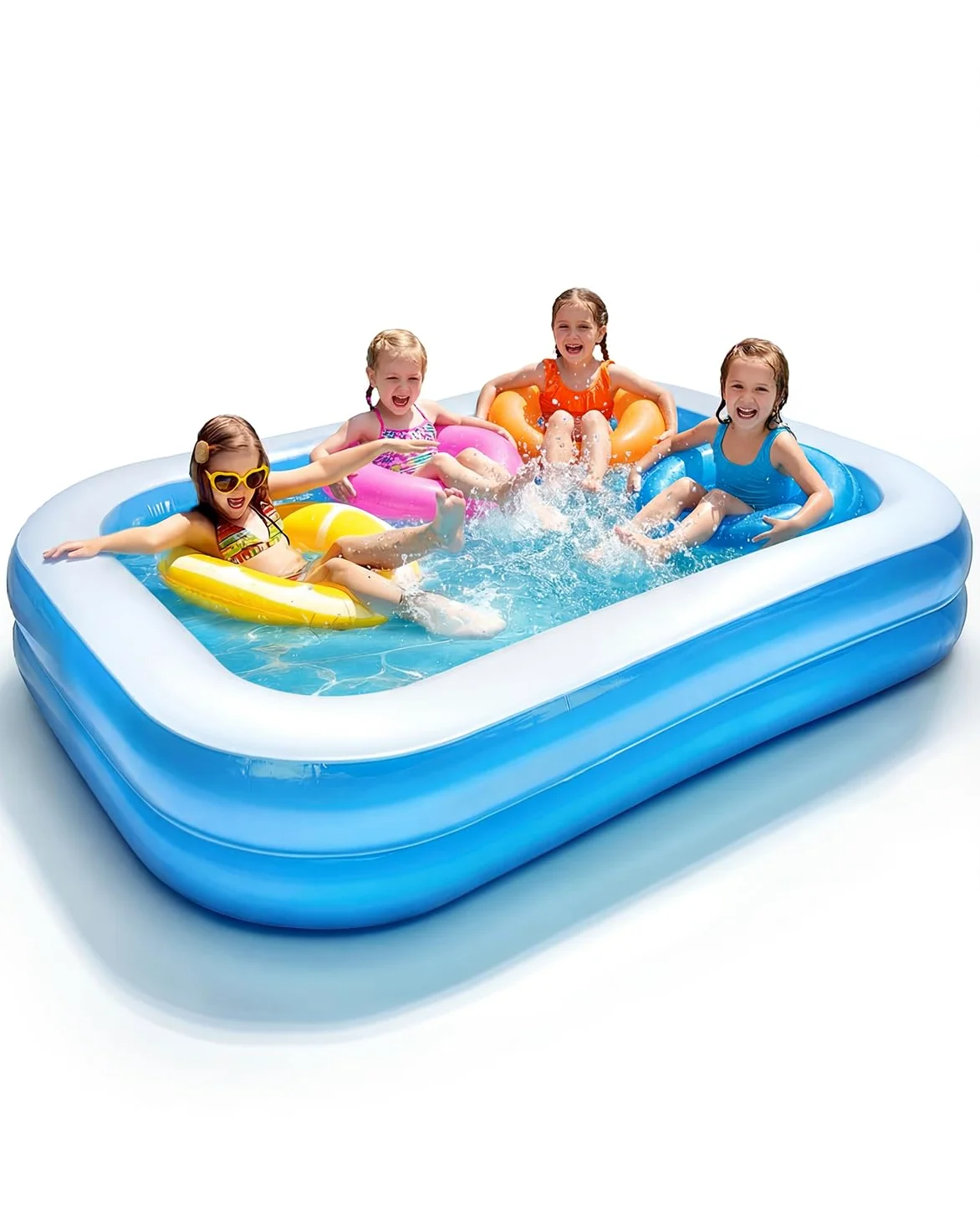 Piscine gonflable rectangulaire pour enfants et famille, grande pataugeoire de jardin, 2 chambres à air indépendantes, matériau PVC de 0,4 mm d'épaisseur, idéale pour une utilisation en été, 200 x 150