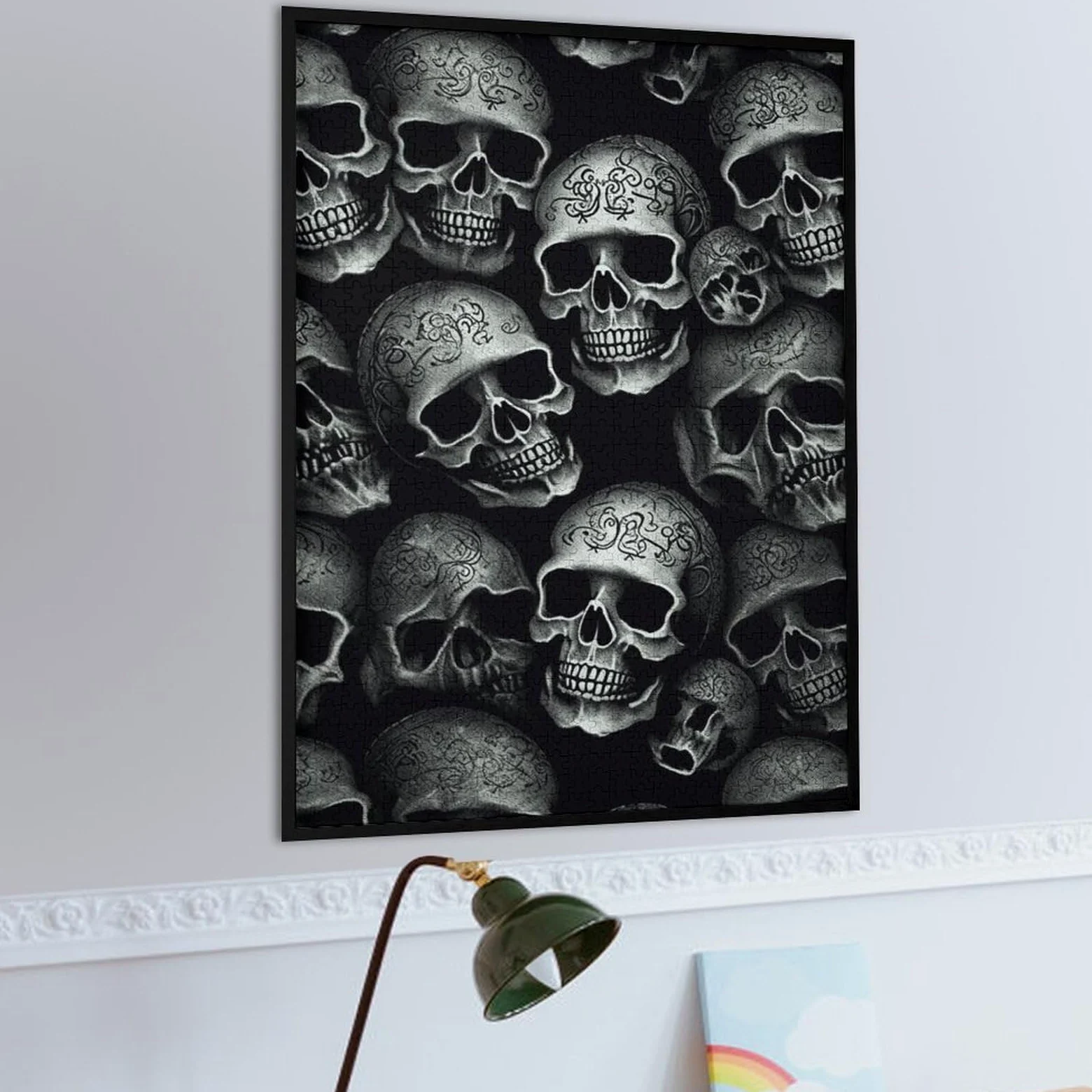 Casse-tête en bois pour adultes pour décoration d'intérieur, casse-tête de mort noir de forme unique avec boîte exquise, puzzle en bois personnalisé de 1 000 pièces pour cadeau de famille, voyage