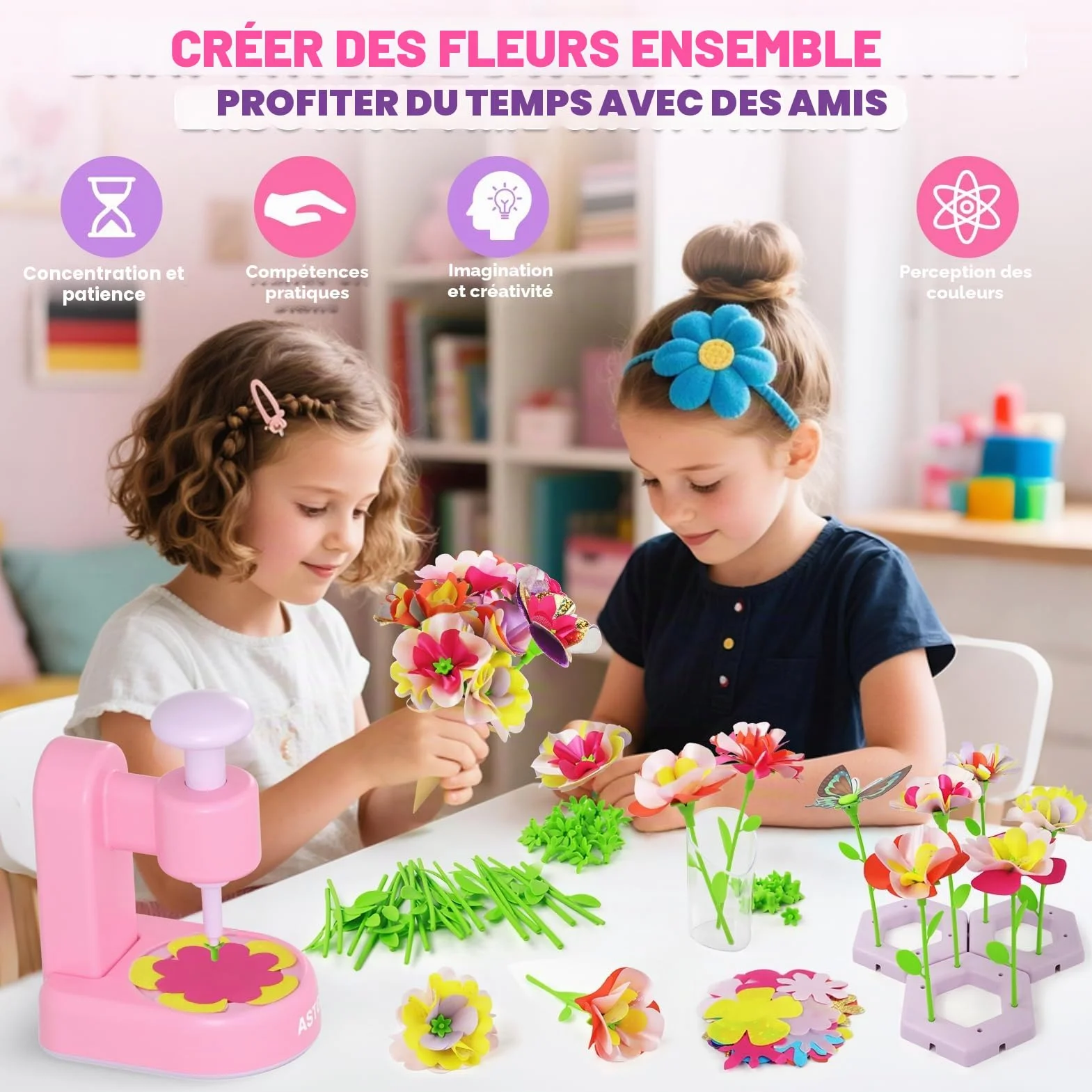 ASTGMI Kit Création Bouquet de Fleurs DIY, Cadeau Fille 3-10 Ans, Jouet Fleurs Enfant