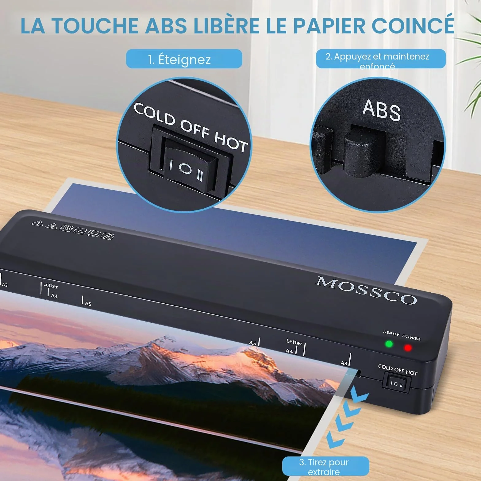 Plastifieuse A3 A4 A5 A6, lamineuse chaude et froide avec films de stratification, coupe-papier, perforateurs et anneaux de reliure pour bureau