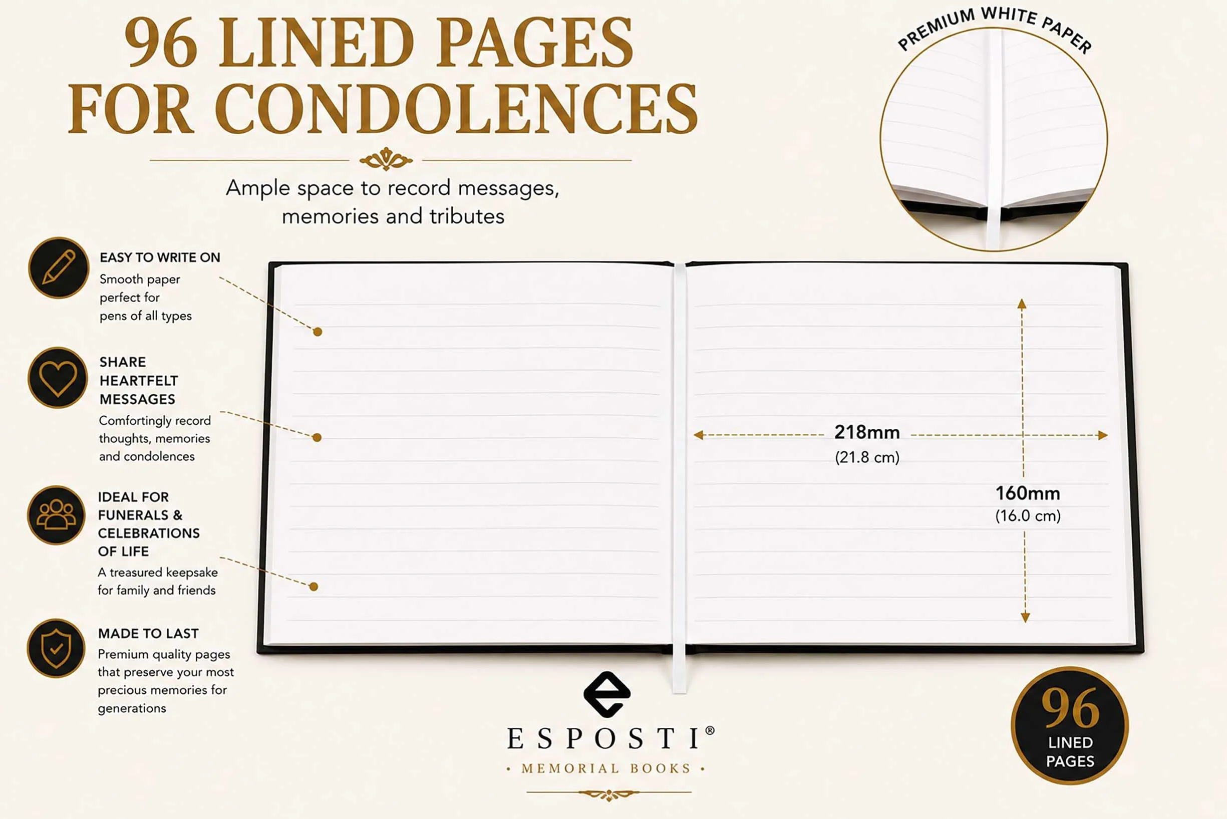 Livre de condoléances funéraires Esposti Arbre de vie | Pages lignées | Boîte | Noir | 218 x 160 mm