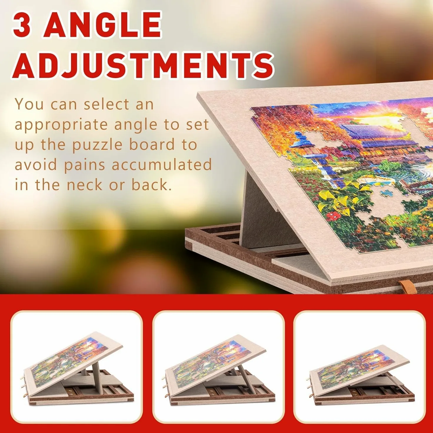 Support Puzzle,Table avec 3 Angles d'Inclinaison Réglables,Ultra-Légère Et Portable,avec des Pieds Pliables Et 3 Tiroirs,Conception 2-en-1 Légère pour Adultes,Convient pour Un Puzzle De 1000 Pièces