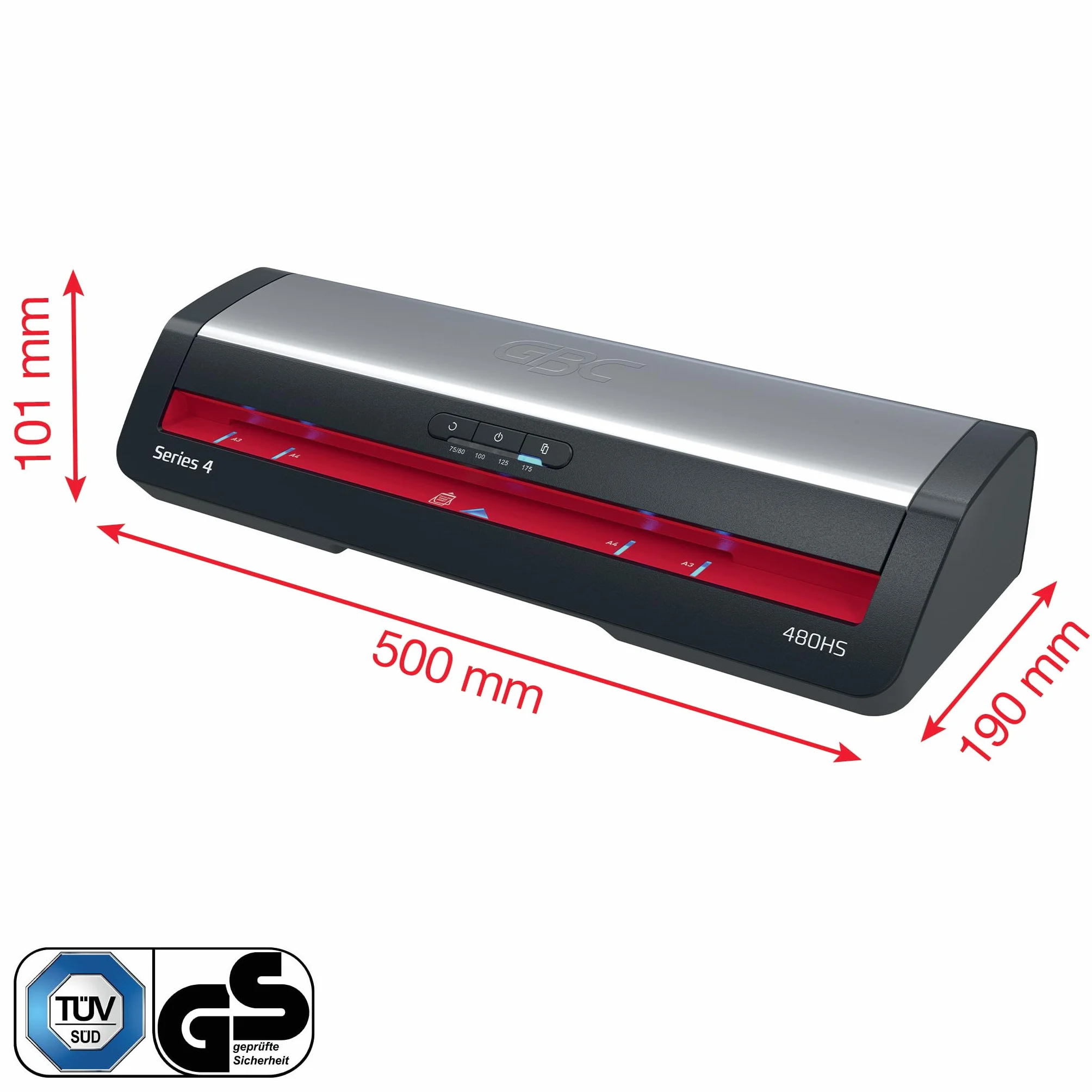 GBC Plastifieuse 480HS A3 Haute Vitesse 75-175 microns Anti-Bourrage Noir/Rouge