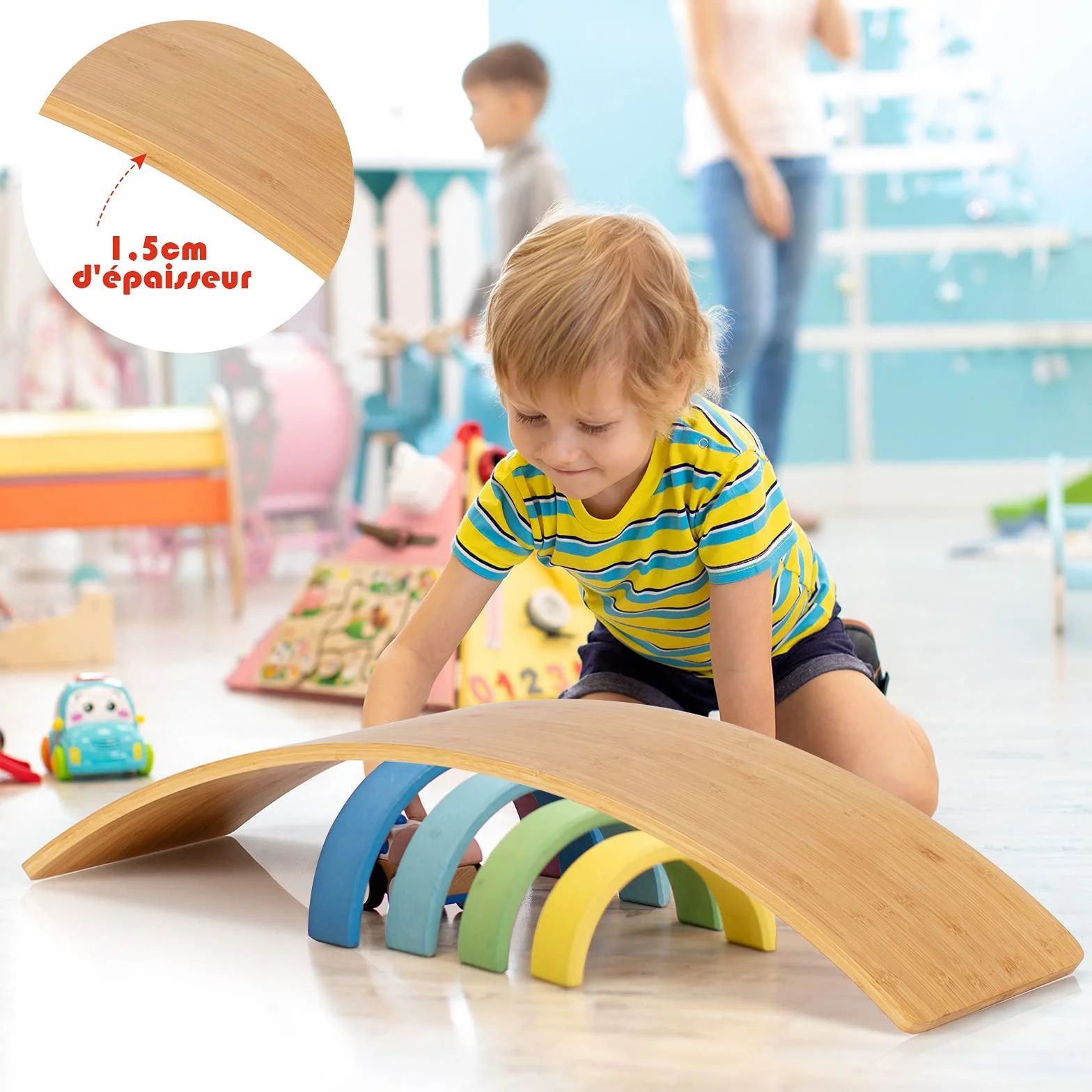 COSTWAY 6 en 1 Planche d'Équilibre Enfant en Bois, Balance Board Incurvé, Charge 150kg, 90,5 x 29,5cm
